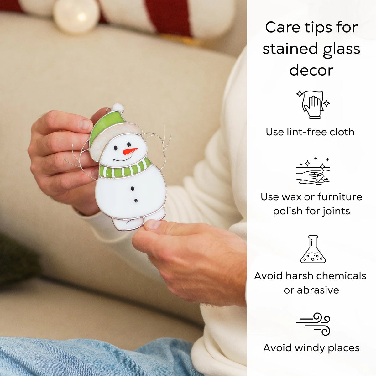 Snowman in Green Hat Christmas Suncatcher