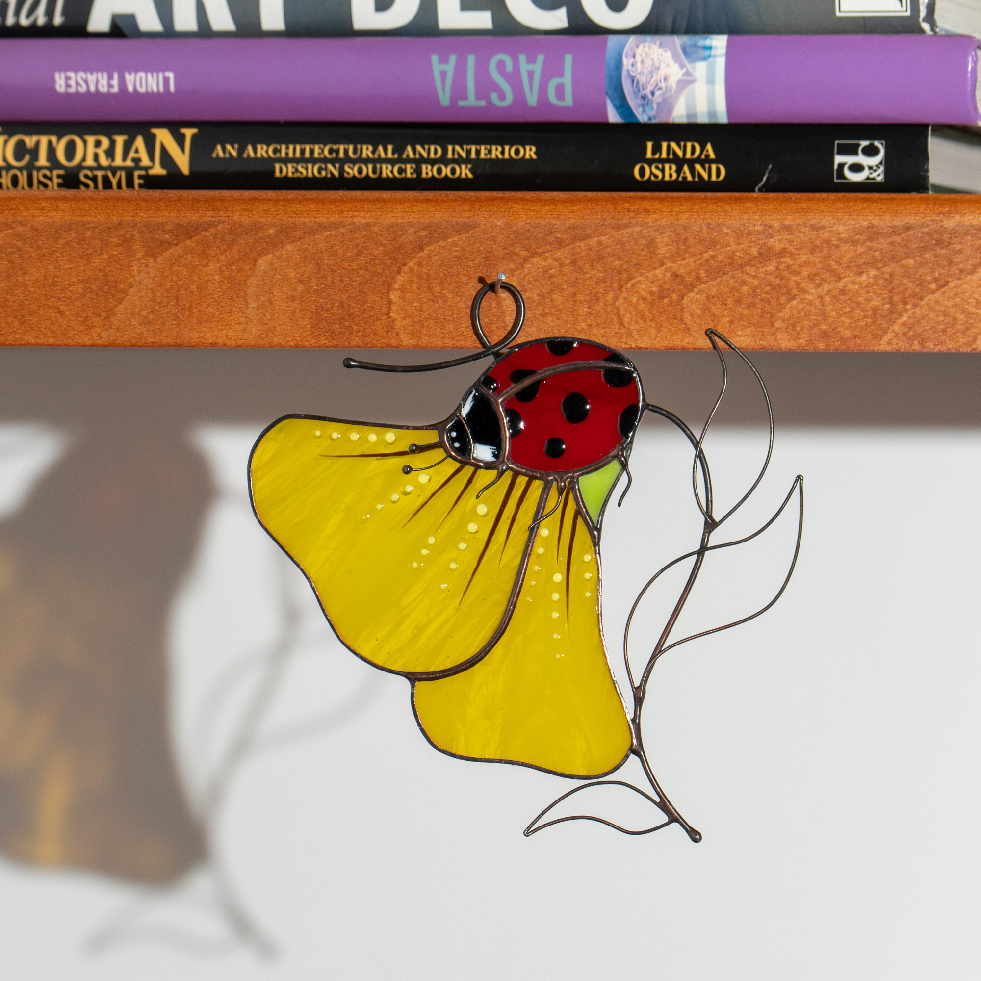 Ladybug with Yellow Flower - Stained Glass Suncatcher