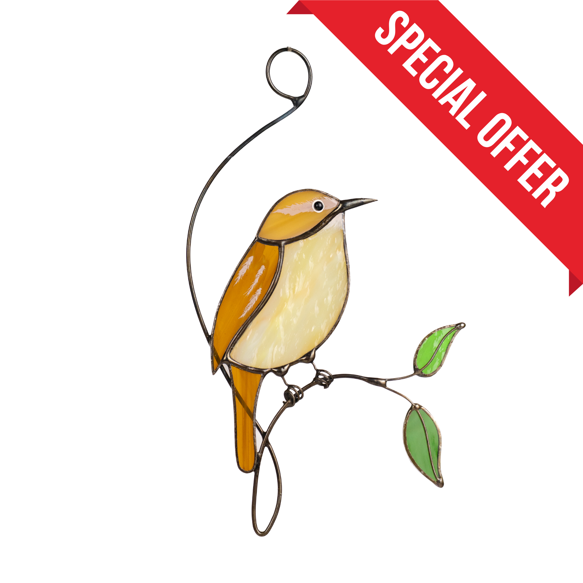 Carolina Wren on a Branch - Stained Glass Suncatcher