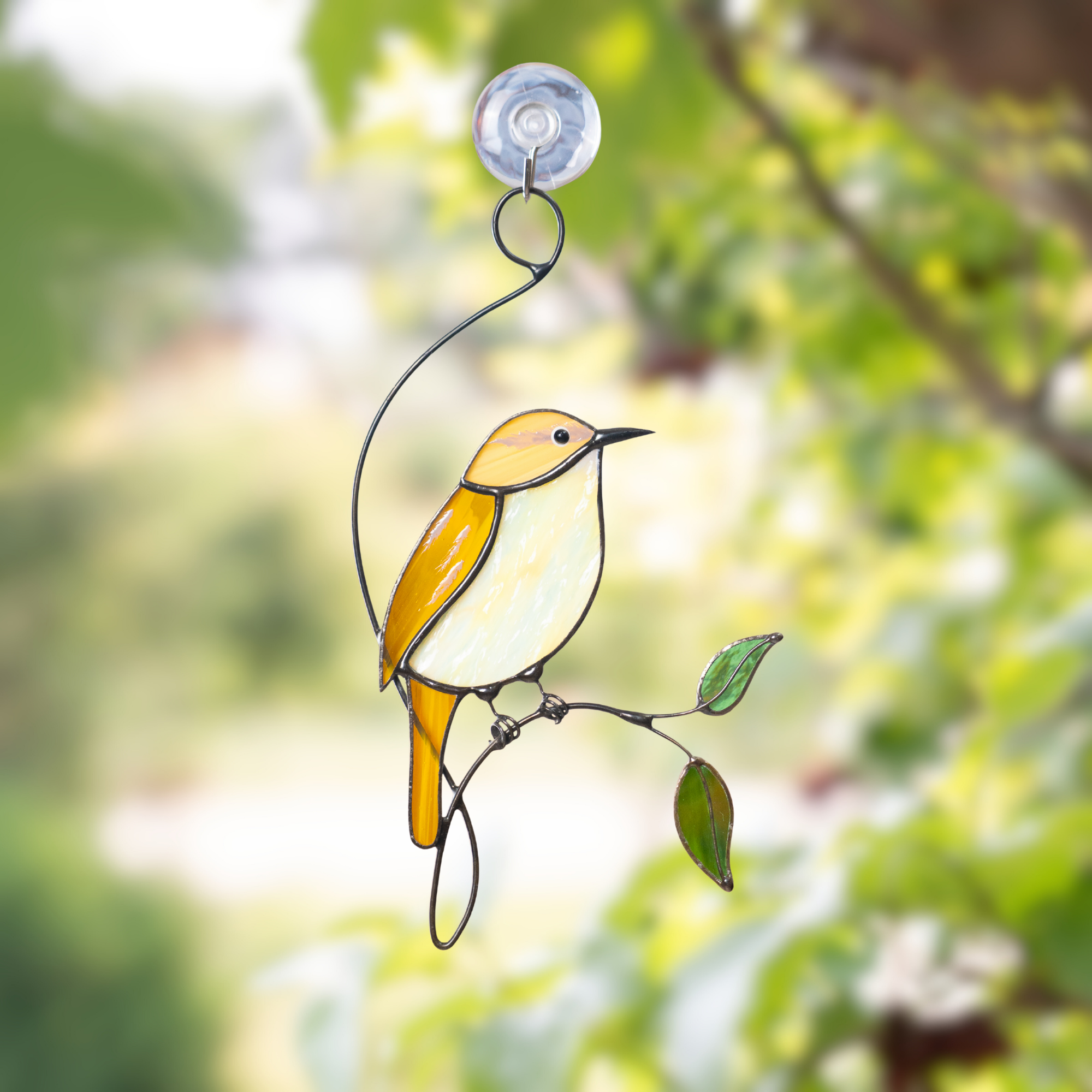 Carolina Wren on a Branch - Stained Glass Suncatcher