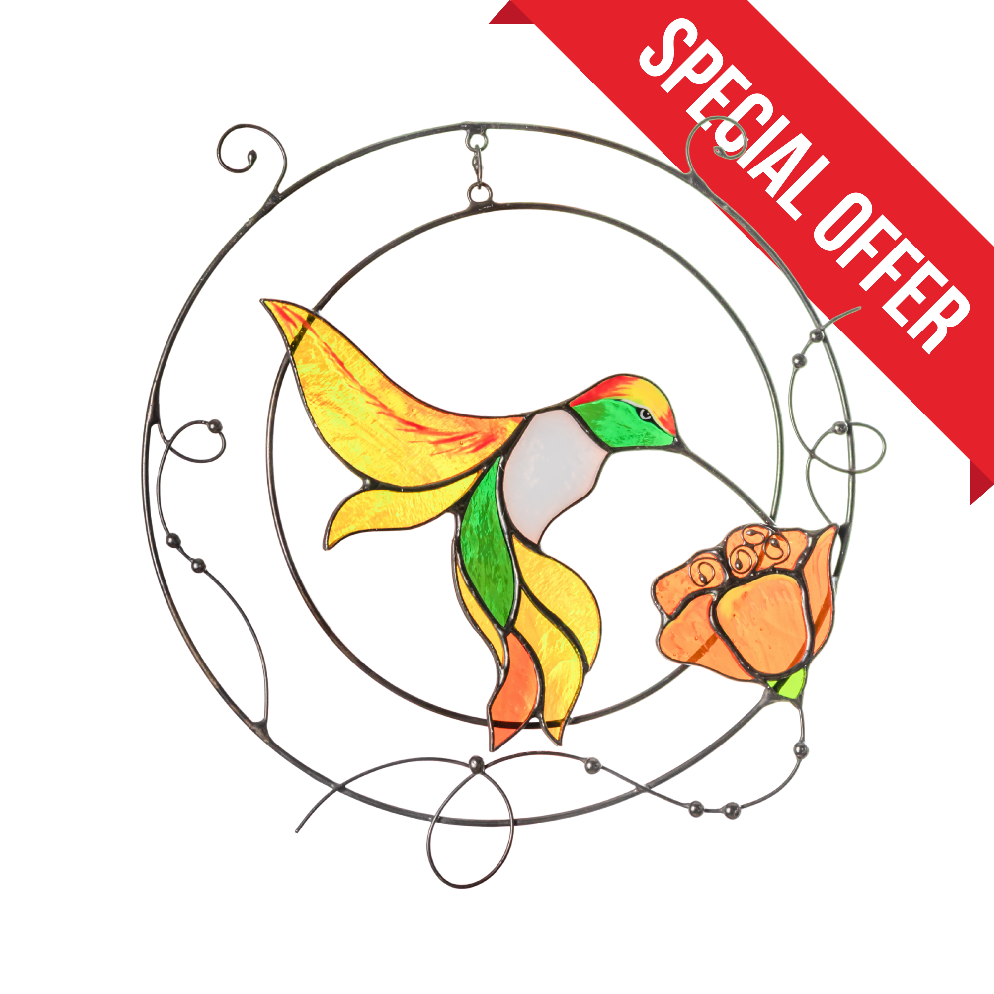 Hummingbird with Yellow Feathers - Stained Glass Suncatcher