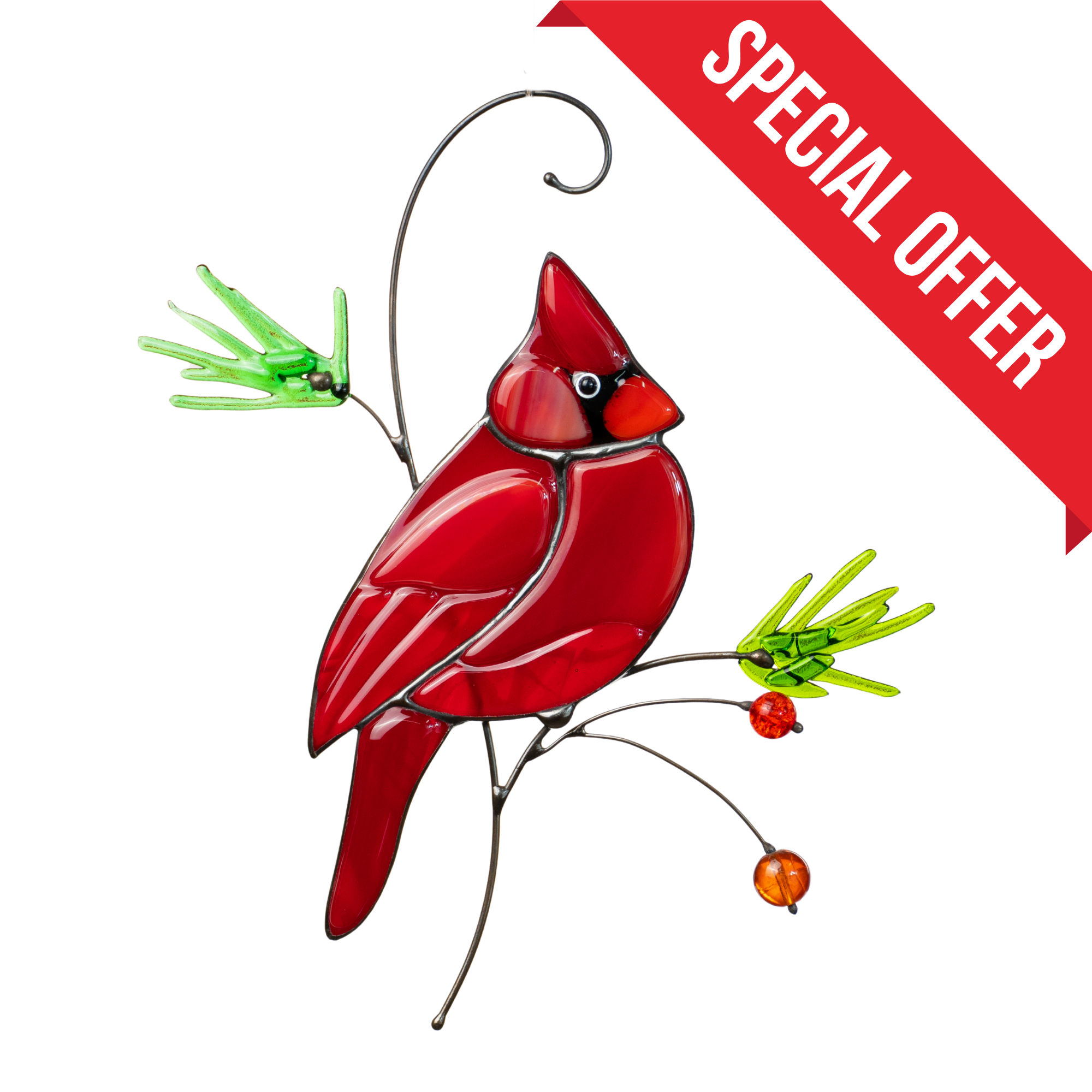 Bright Red Cardinal - Fused Glass Cardinal