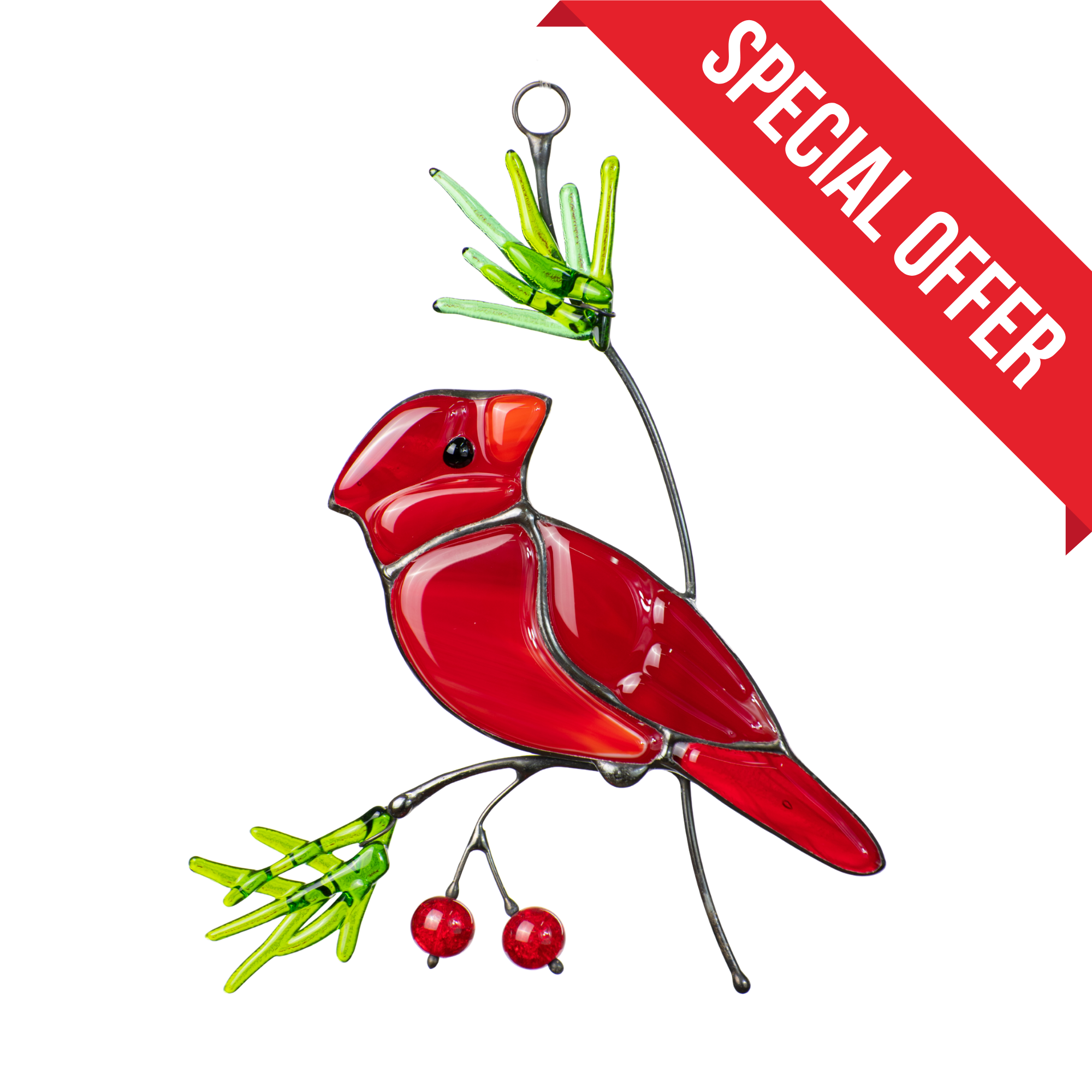 Red Cardinal Bird - Fused Stained Glass