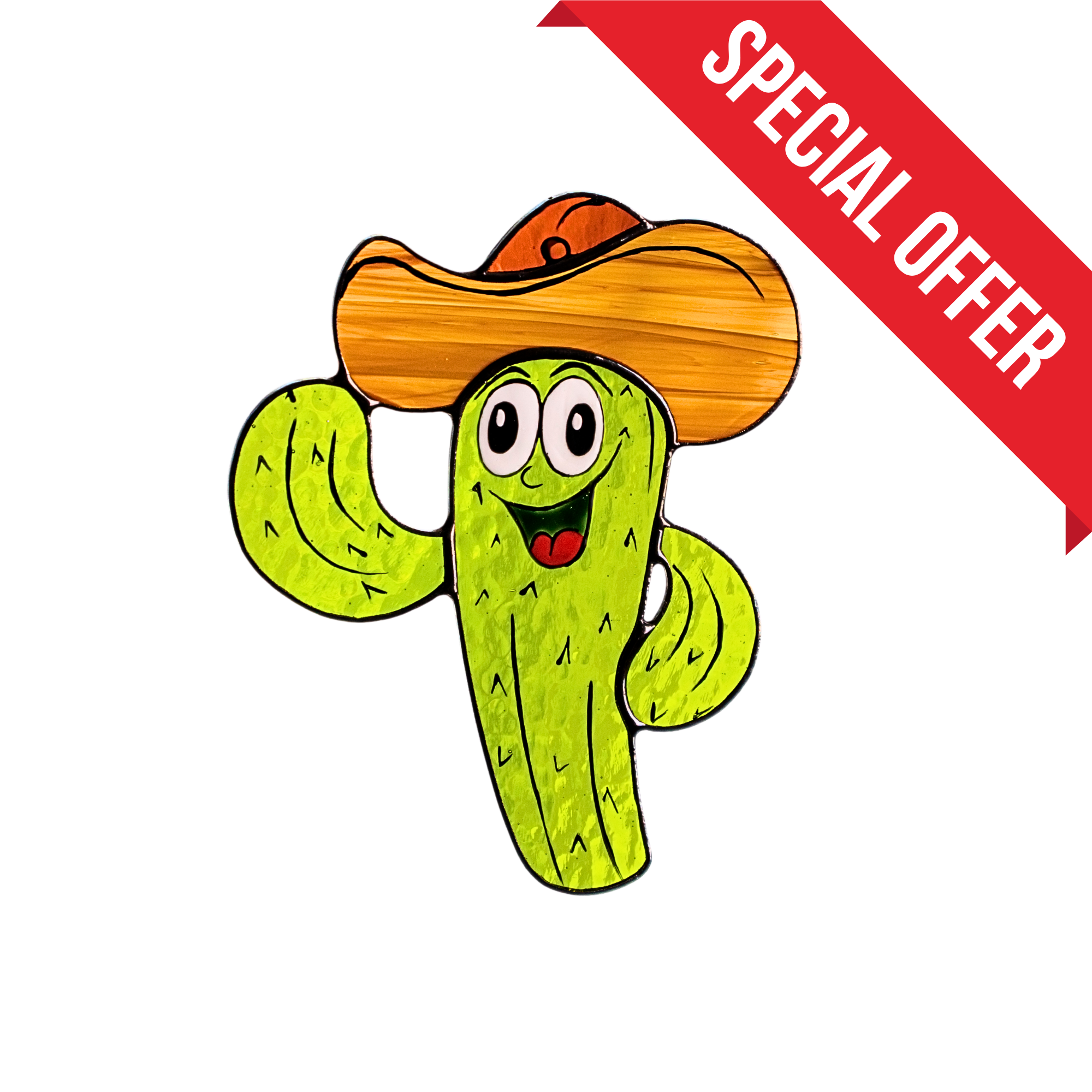 Cactus in a Hat - Stained Glass Suncatcher