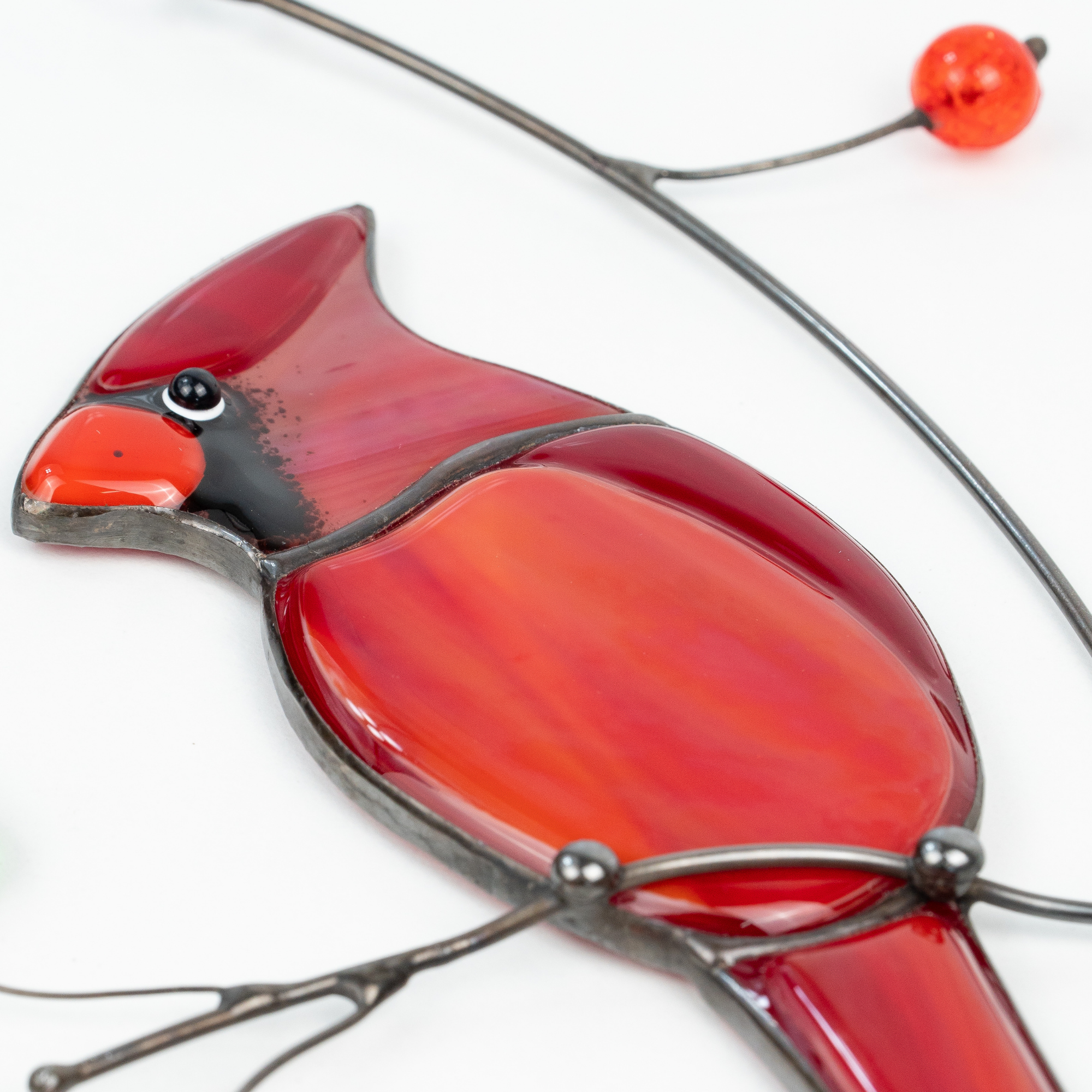 Red Cardinal On The Single Branch - Stained Glass Suncatcher