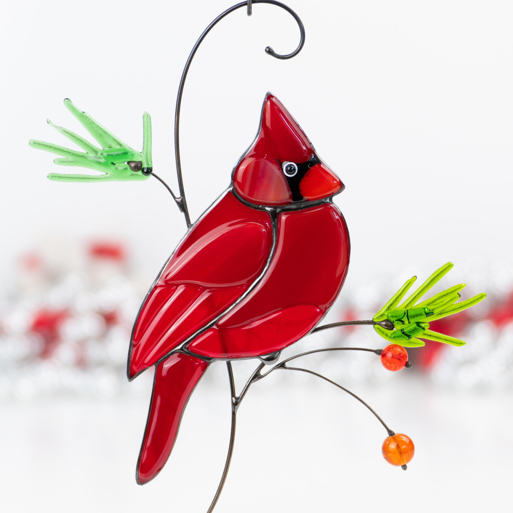 Bright Red Cardinal - Fused Glass Cardinal