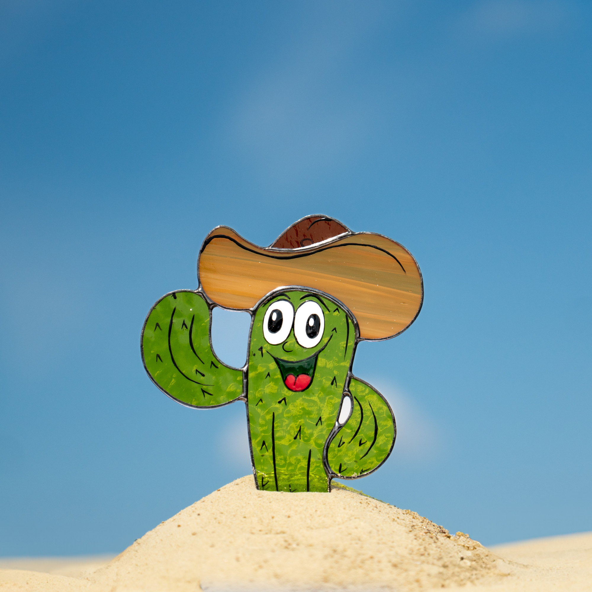 Cactus in a Hat - Stained Glass Suncatcher