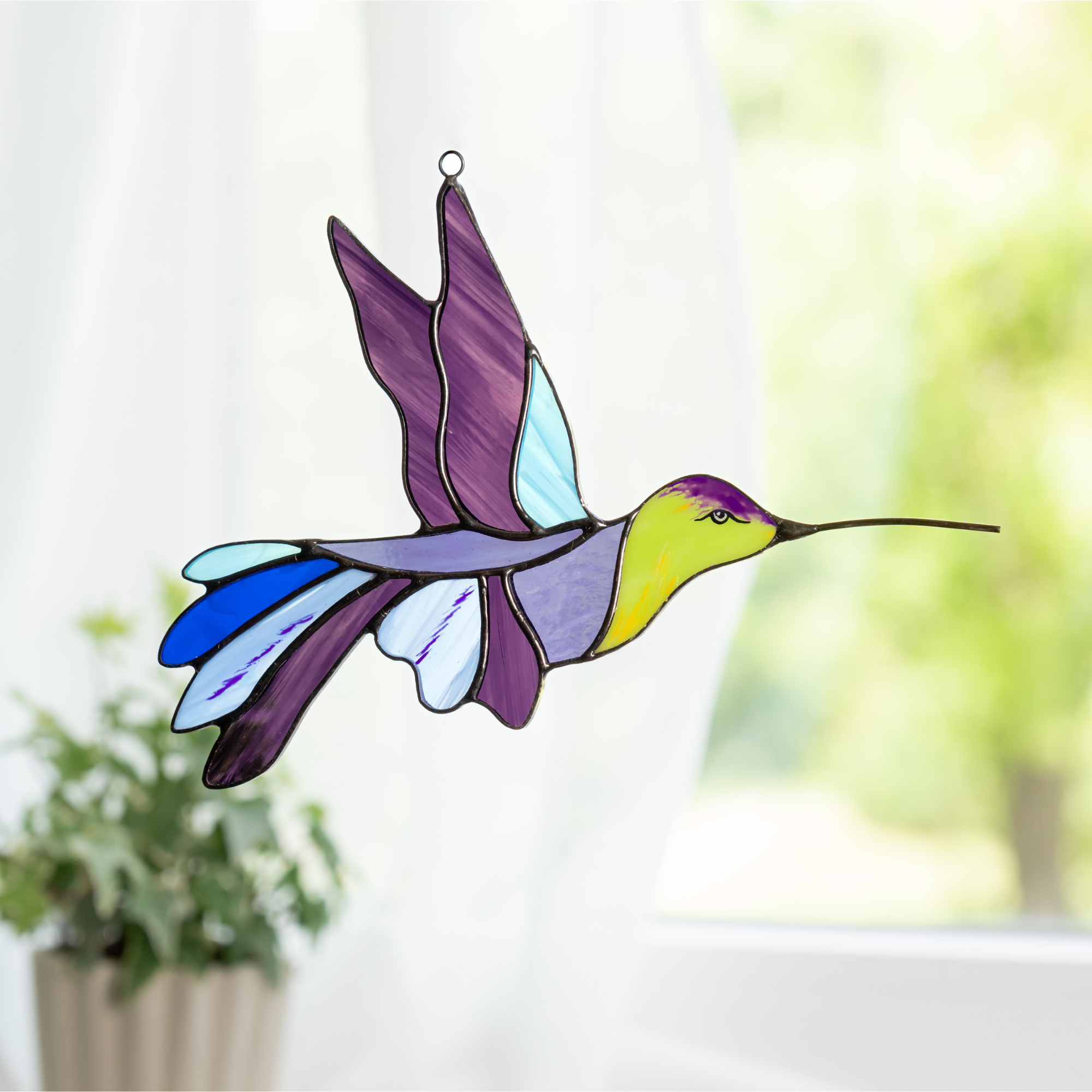 Purple Hummingbird - Stained Glass Suncatcher