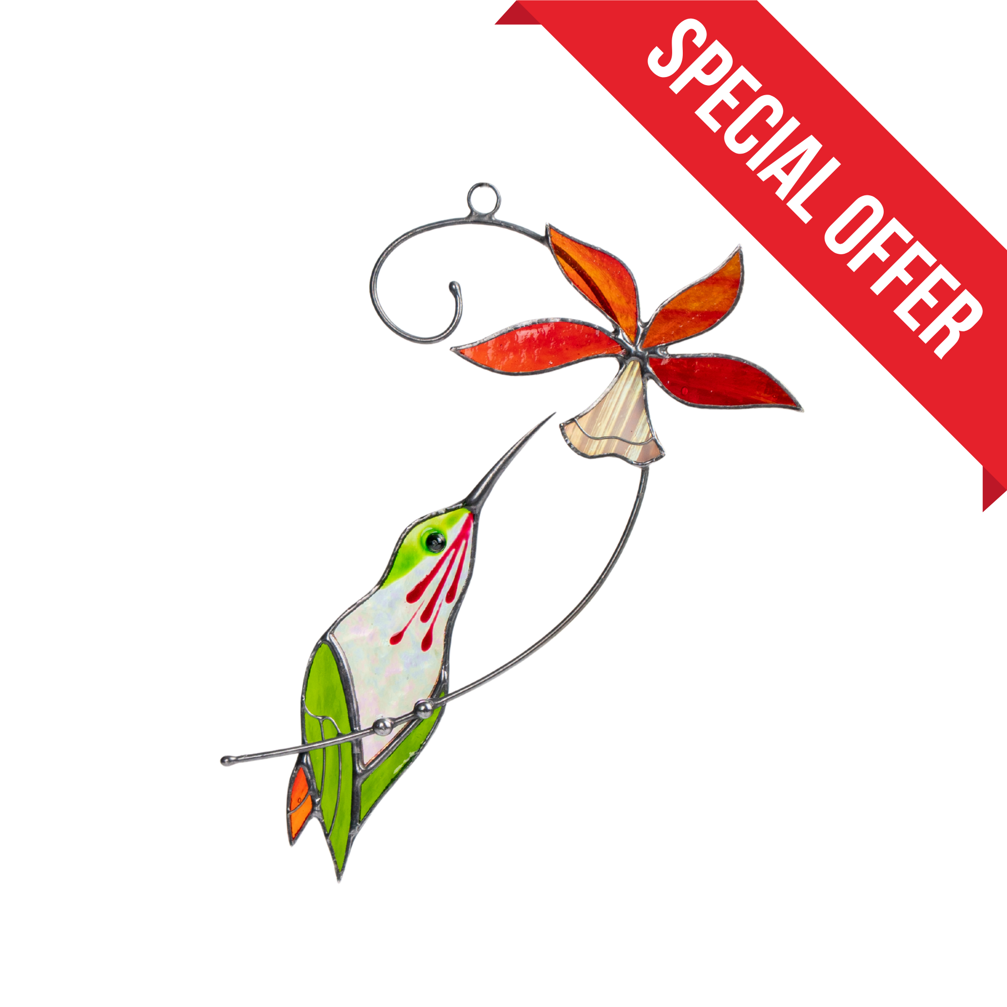 Hummingbird with bell flower stained glass suncatcher - Memorial gift