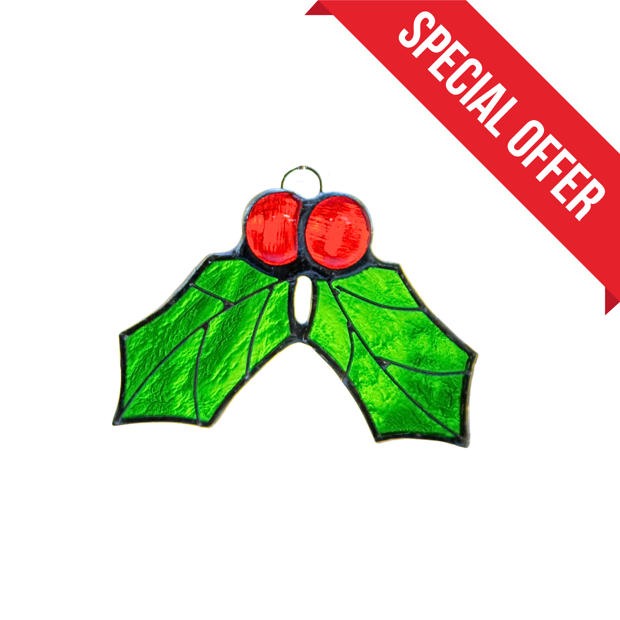 Holly Leaves - Christmas Stained Glass Suncatcher