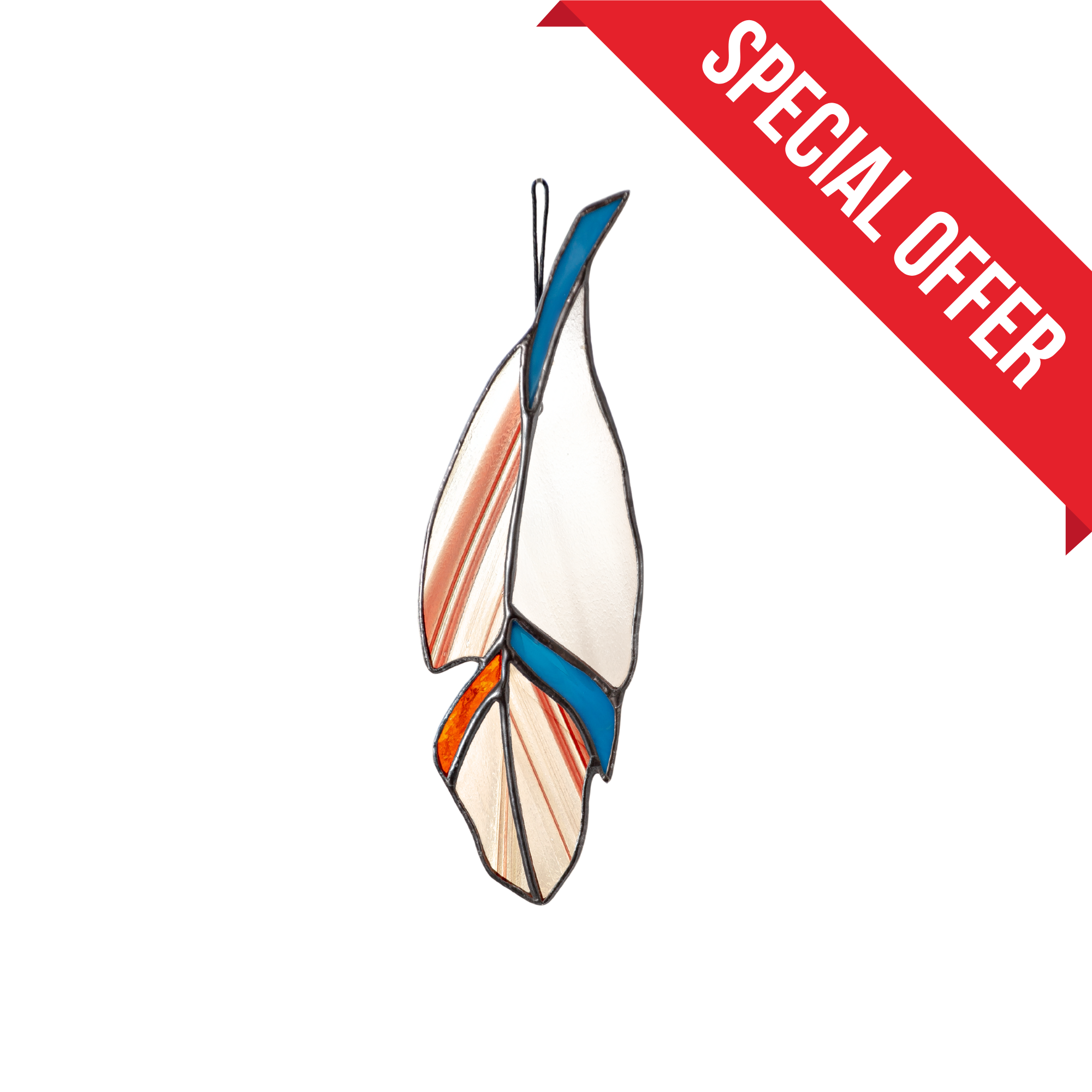 Clear Blue Feather - Stained Glass Suncatcher