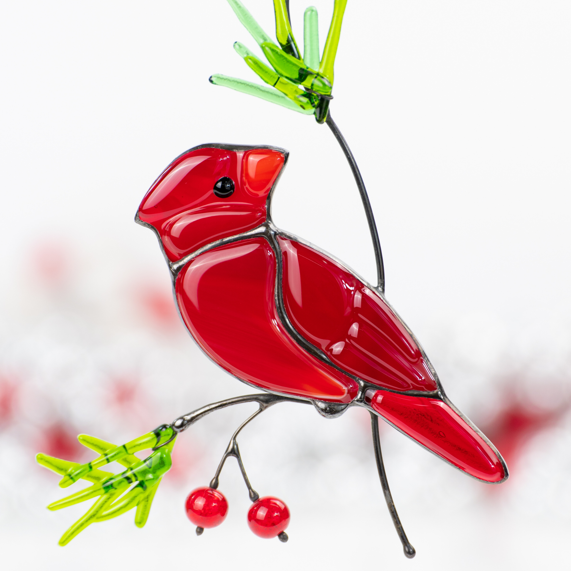 Red Cardinal Bird - Fused Stained Glass