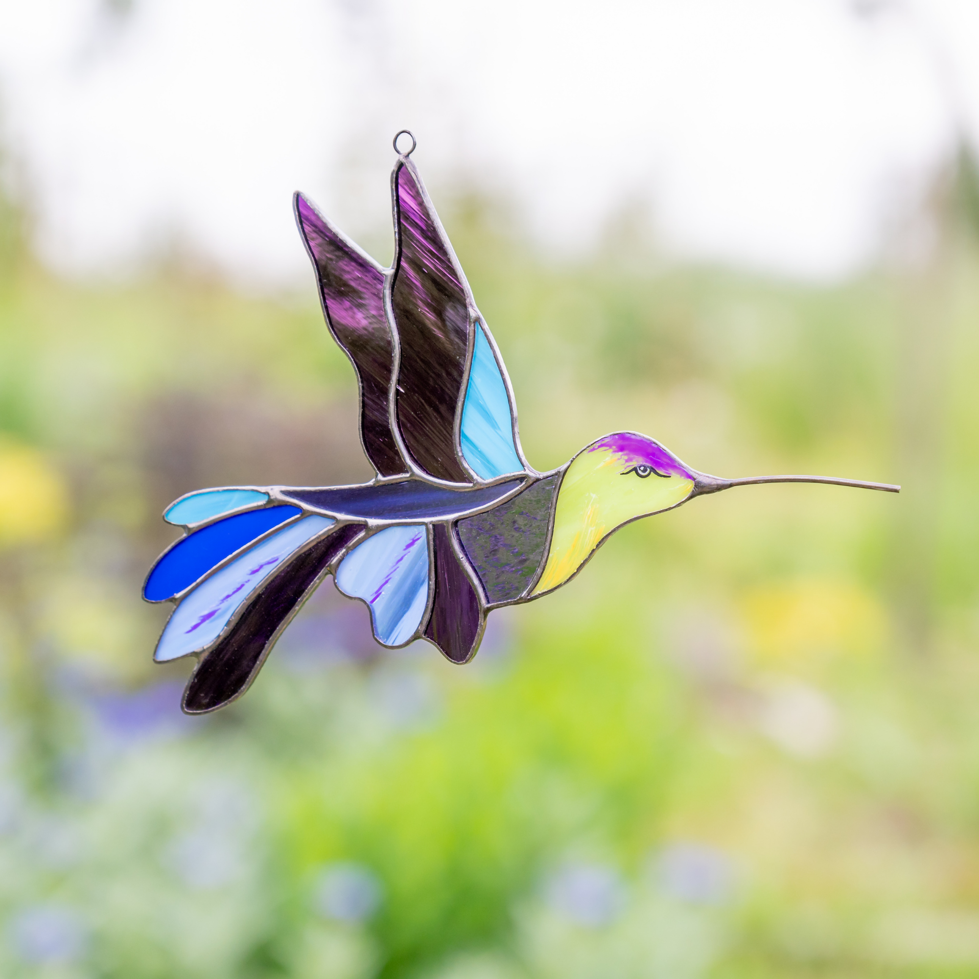 Purple Hummingbird - Stained Glass Suncatcher