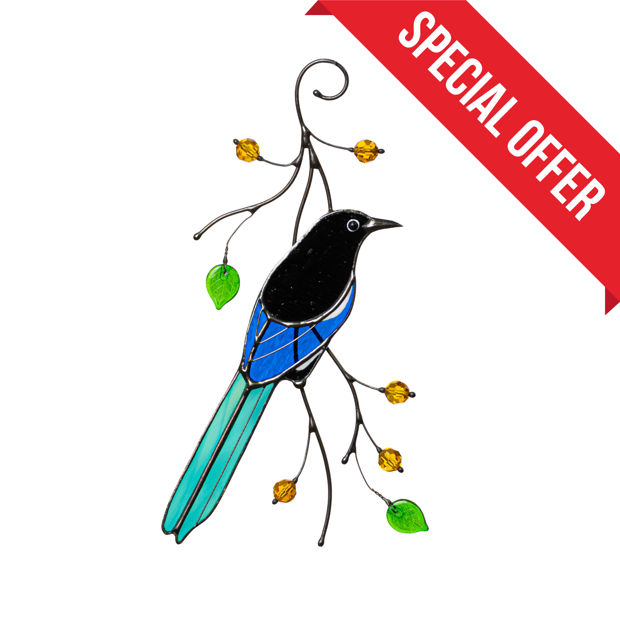 Magpie on a Branch - Stained Glass Suncatcher