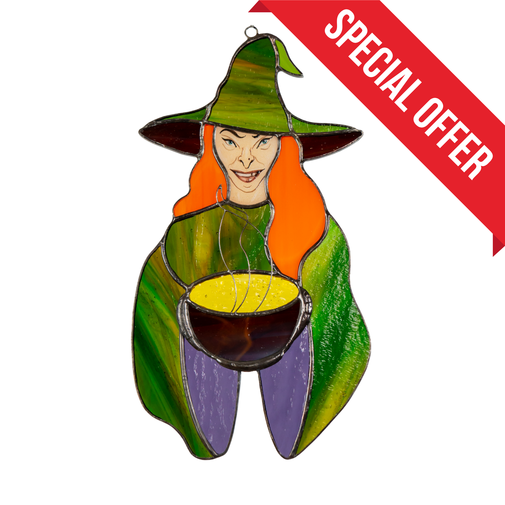 Red-haired Witch - Stained Glass Suncatcher