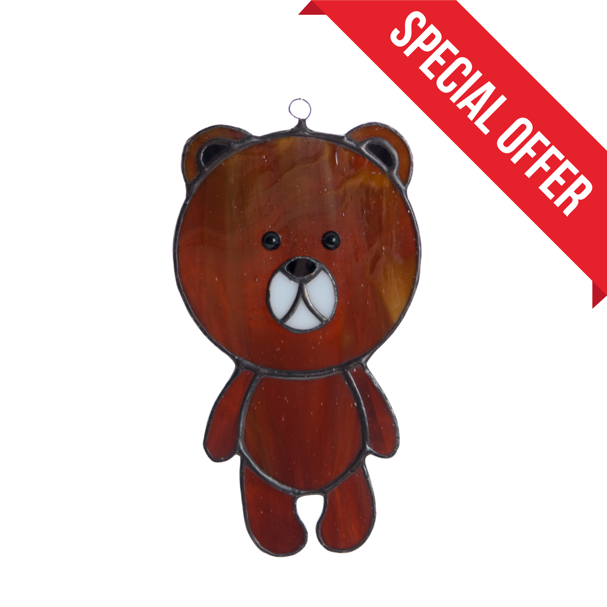 Dark Brown Toy-Bear - Stained Glass Suncatcher