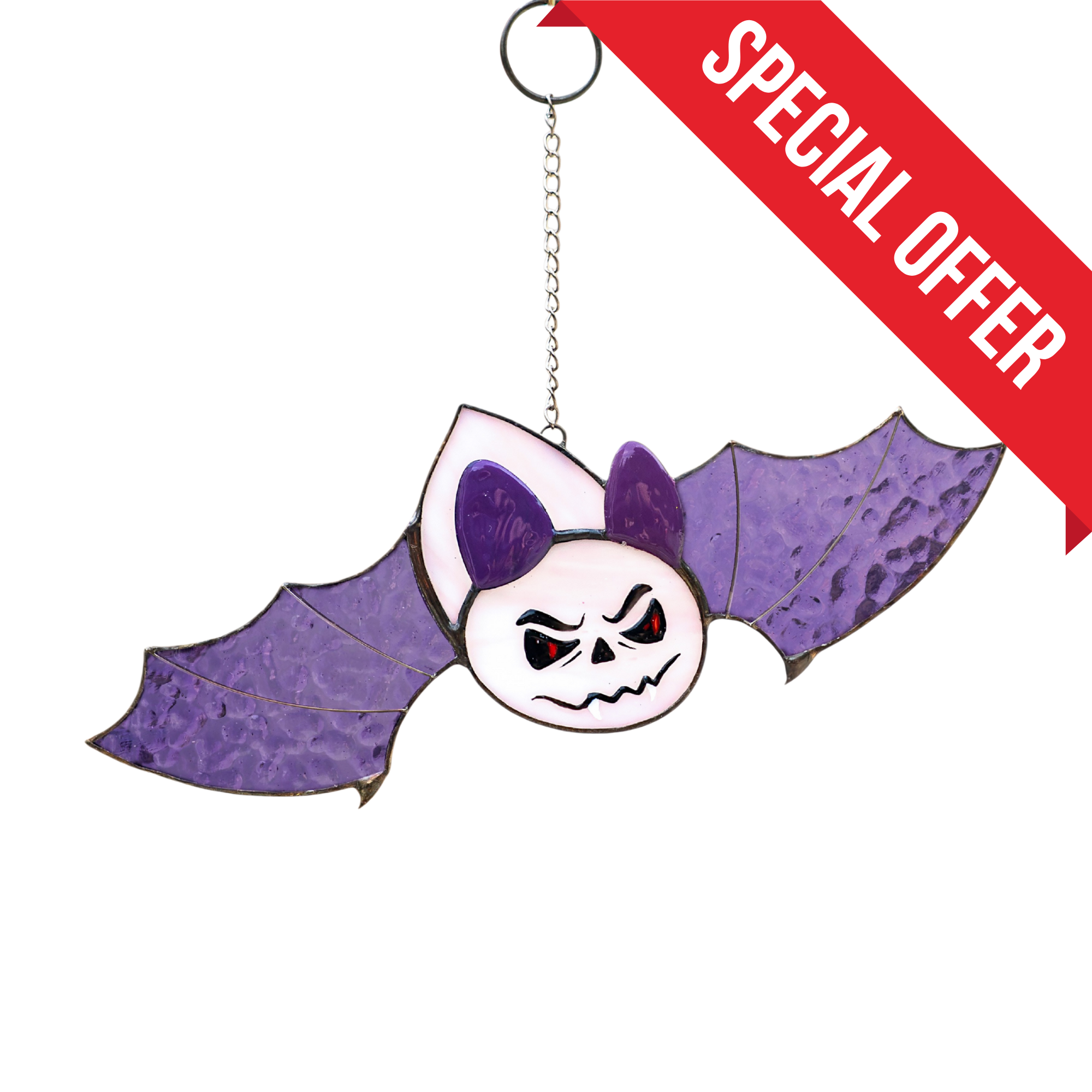 Flying Violet Bat - Stained Glass Halloween Suncatcher