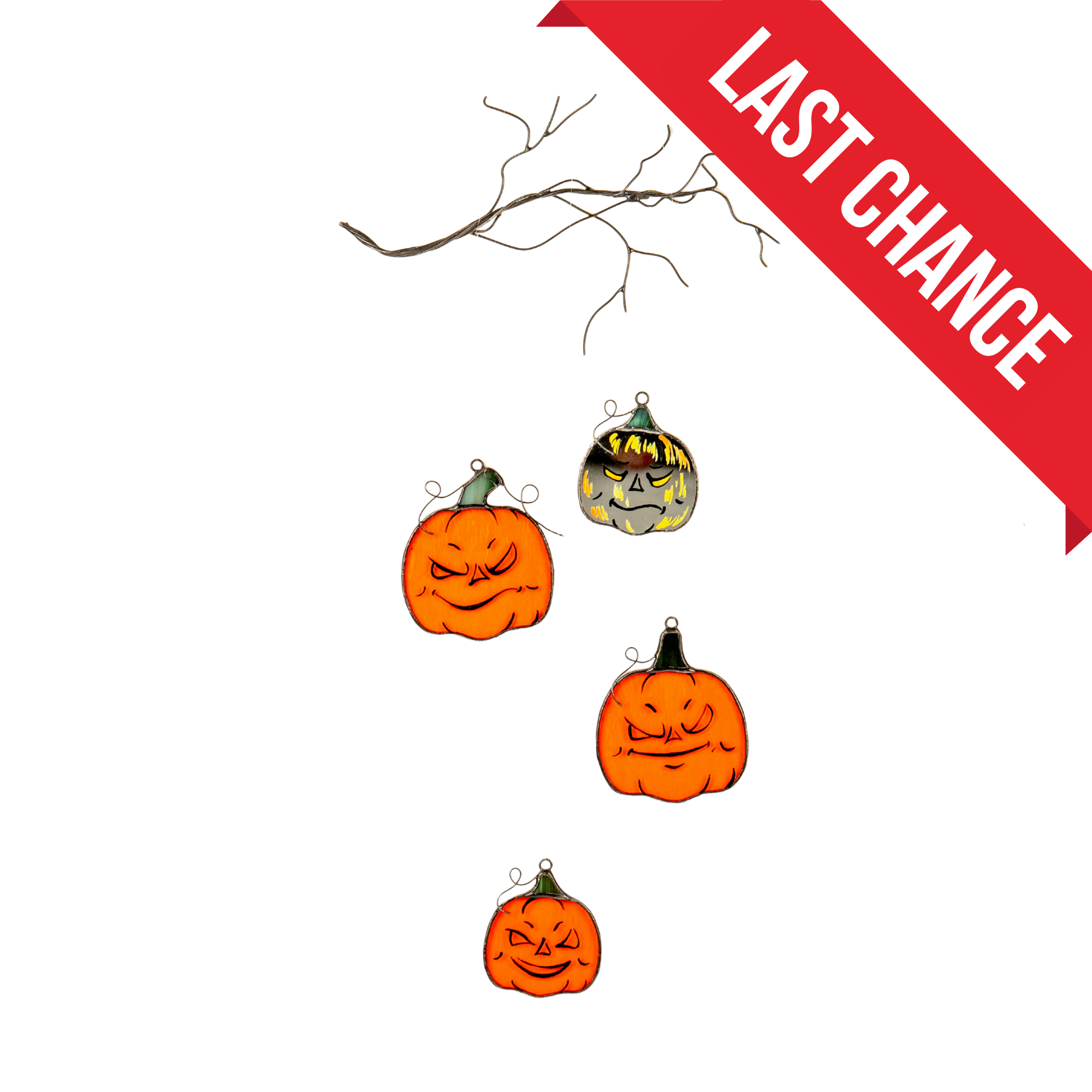 Four Pumpkins on a Branch - Stained Glass Suncatcher