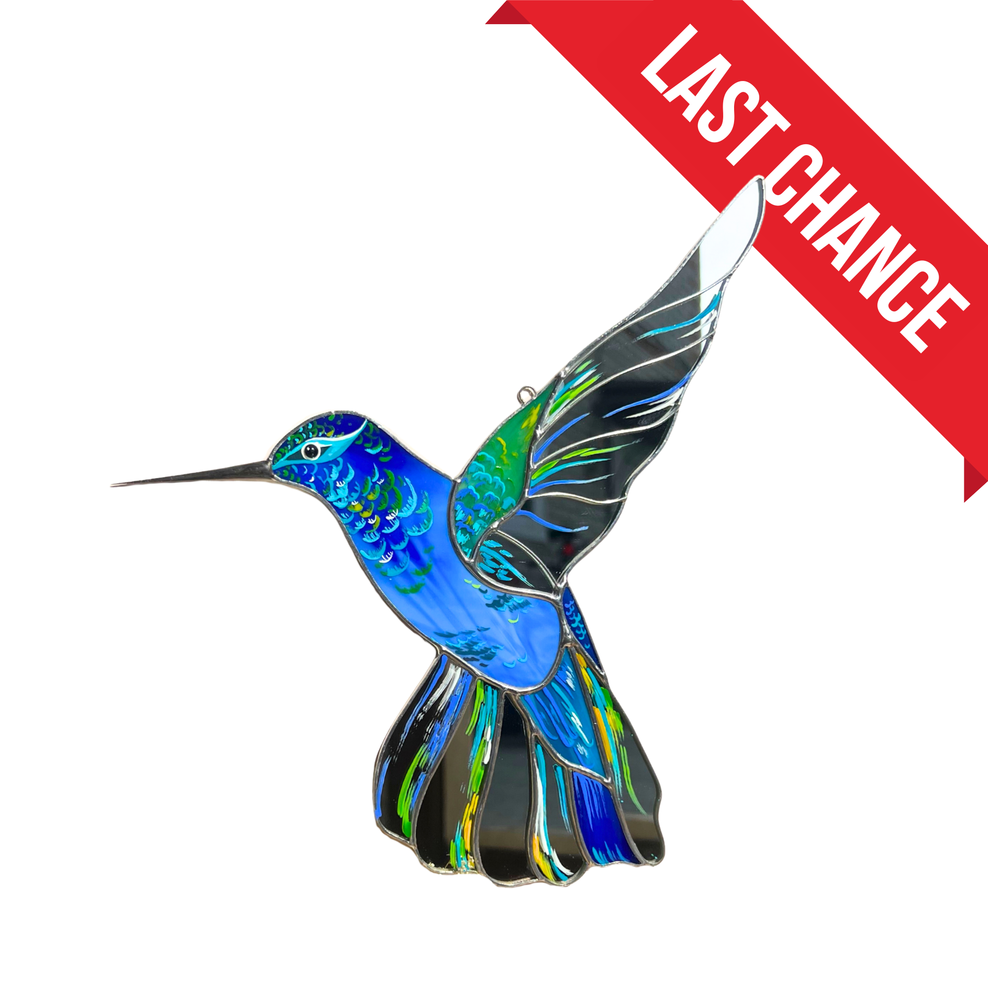Blue Mirror Hummingbird - Stained Glass Bird Suncatcher