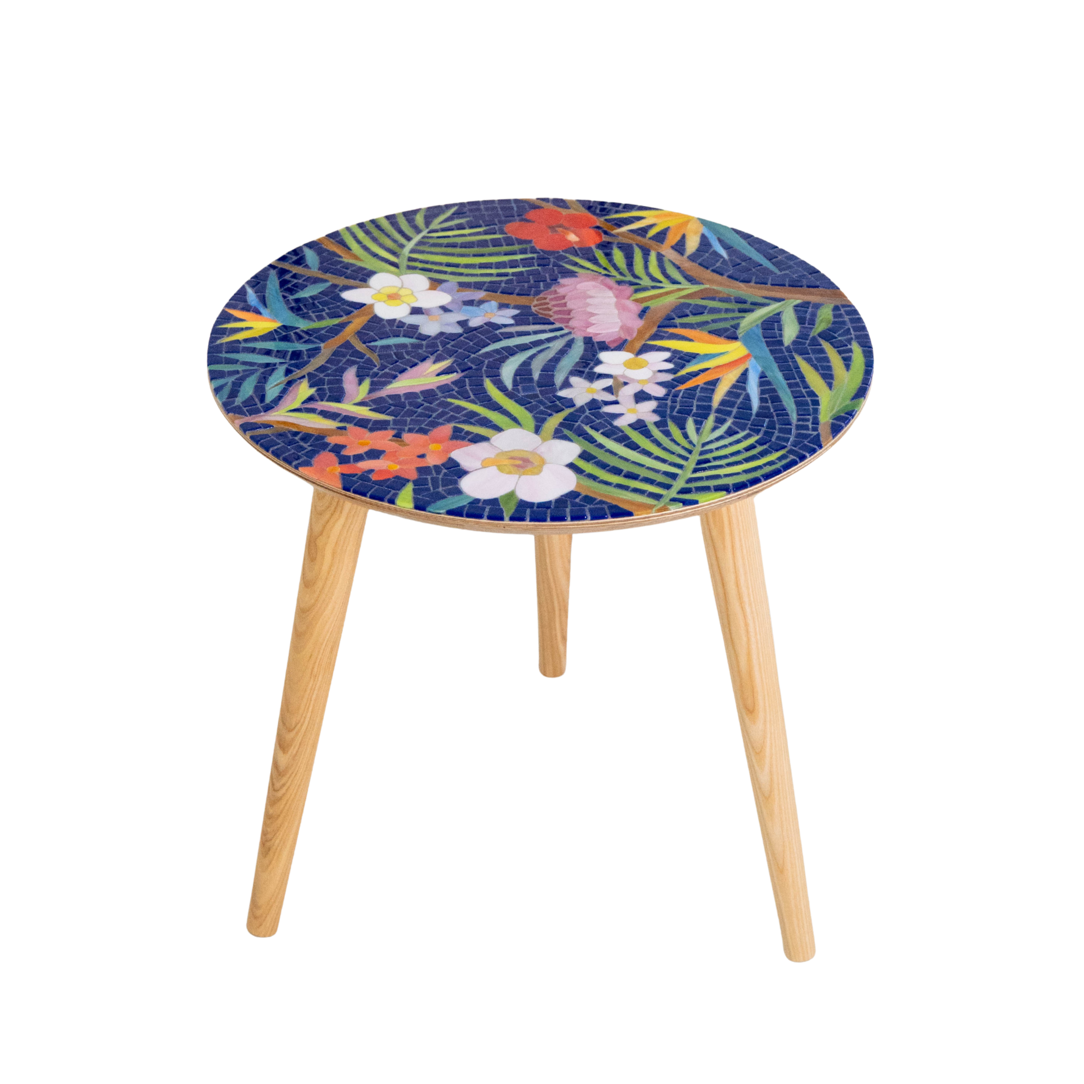 Tropical Leaves Stained Glass Mosaic Table