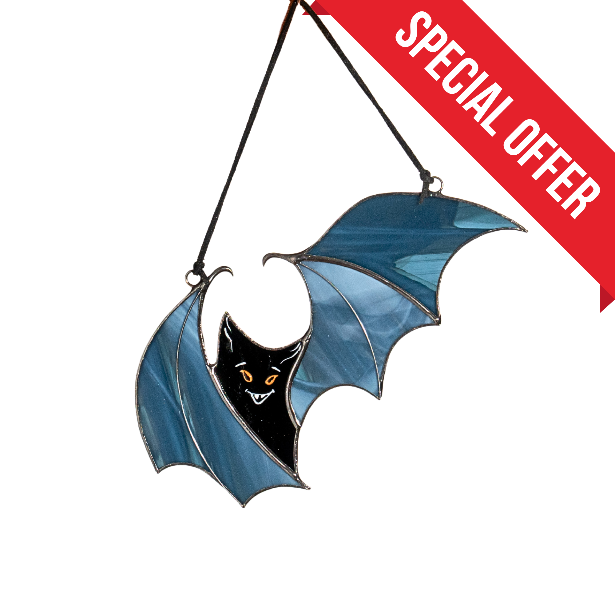 Dark Blue Creepy Bat - Stained Glass Suncatcher
