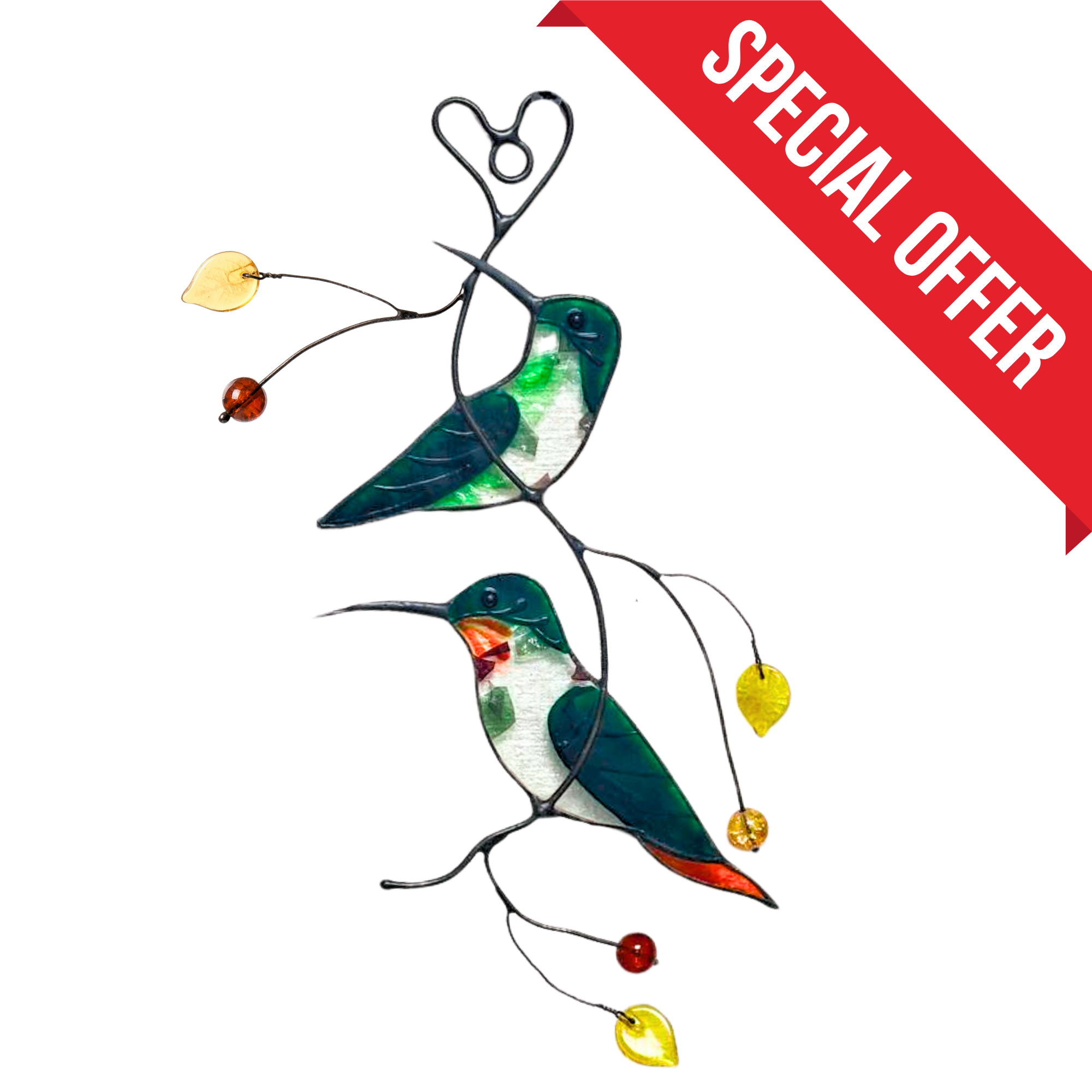 Green Hummingbirds - Stained Glass Suncatcher
