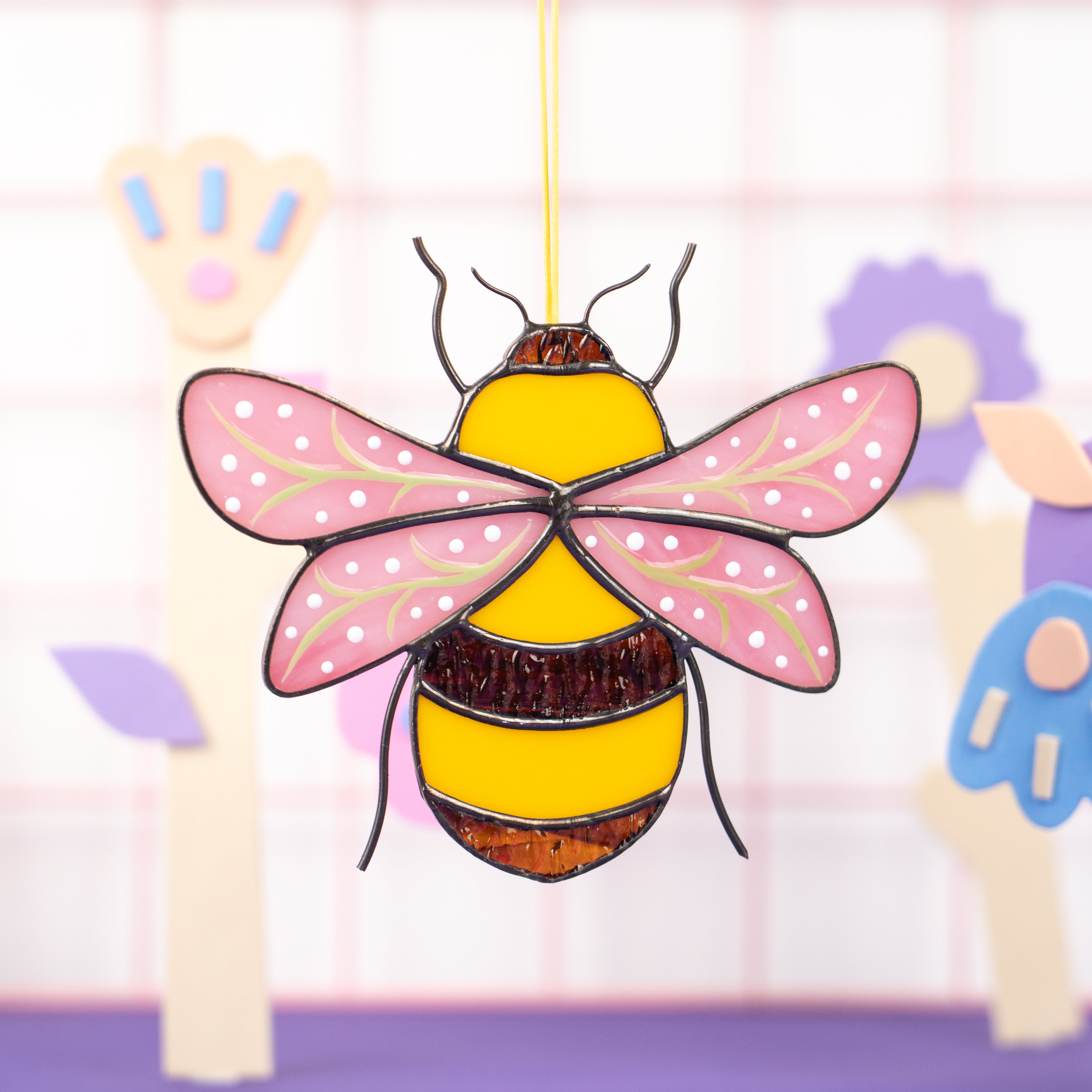 Pink Bumble Bee - Stained Glass Suncatcher