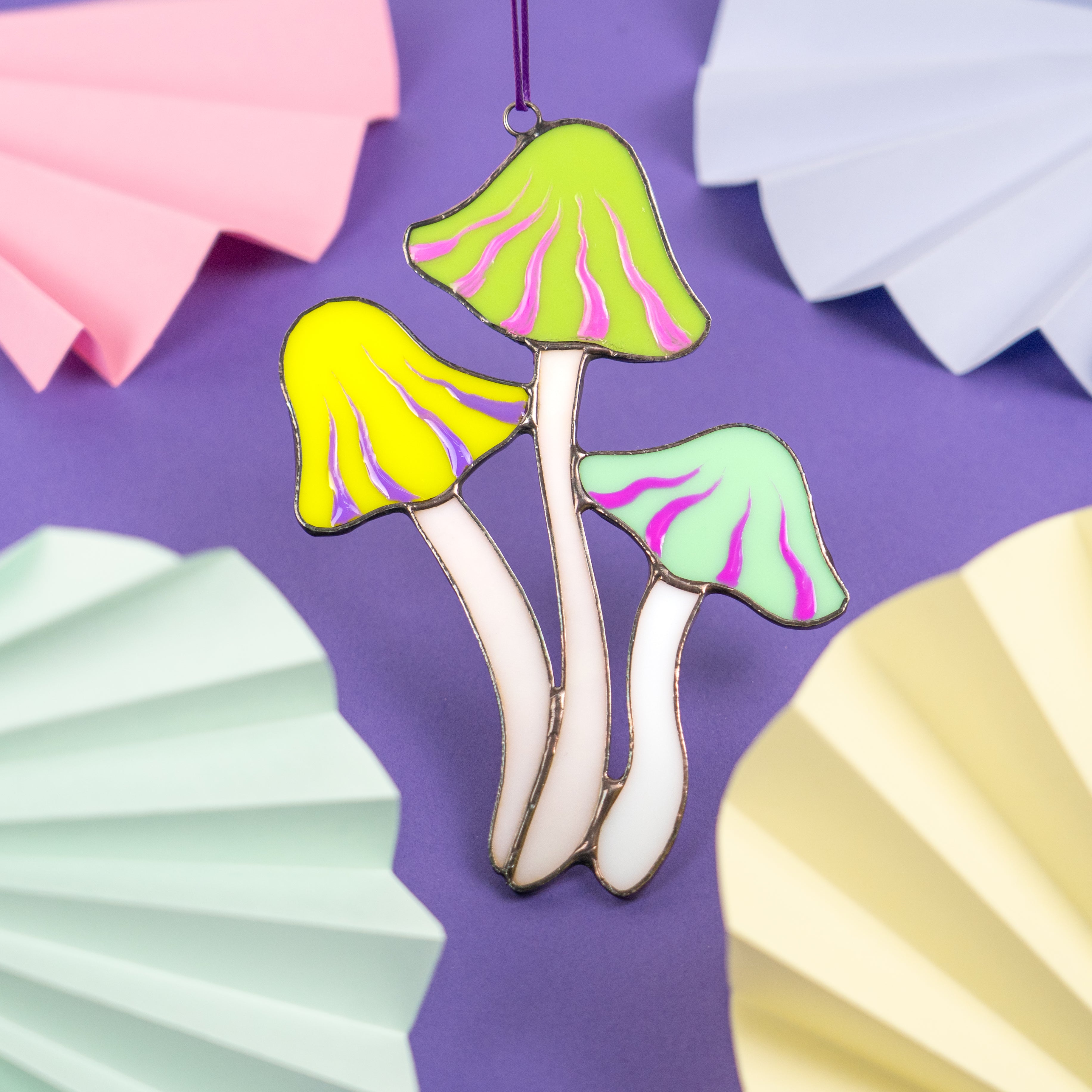 Colorful Mushrooms - Stained Glass Suncatcher