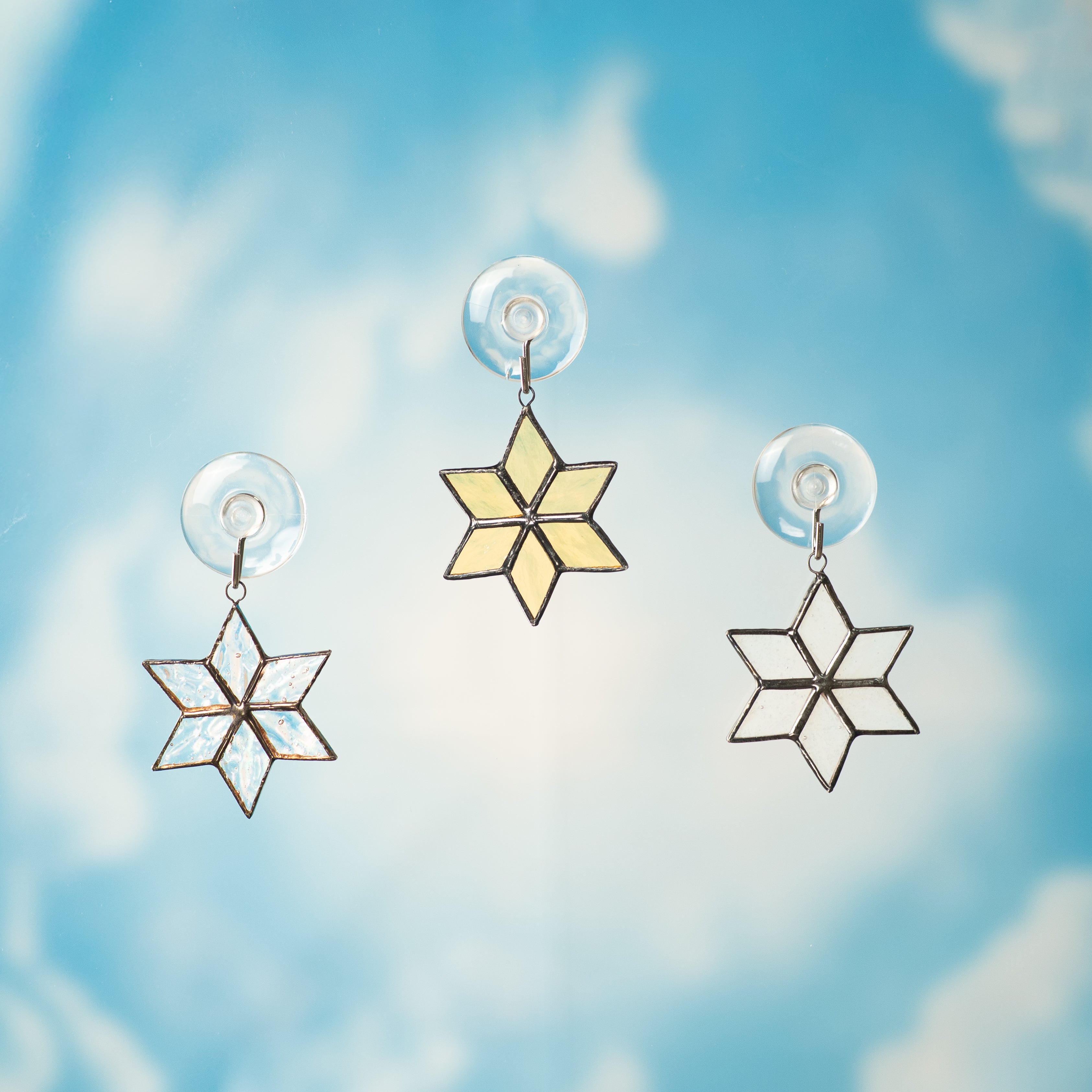 Small Clear Beige Snowflake - Christmas Stained Glass Suncatcher