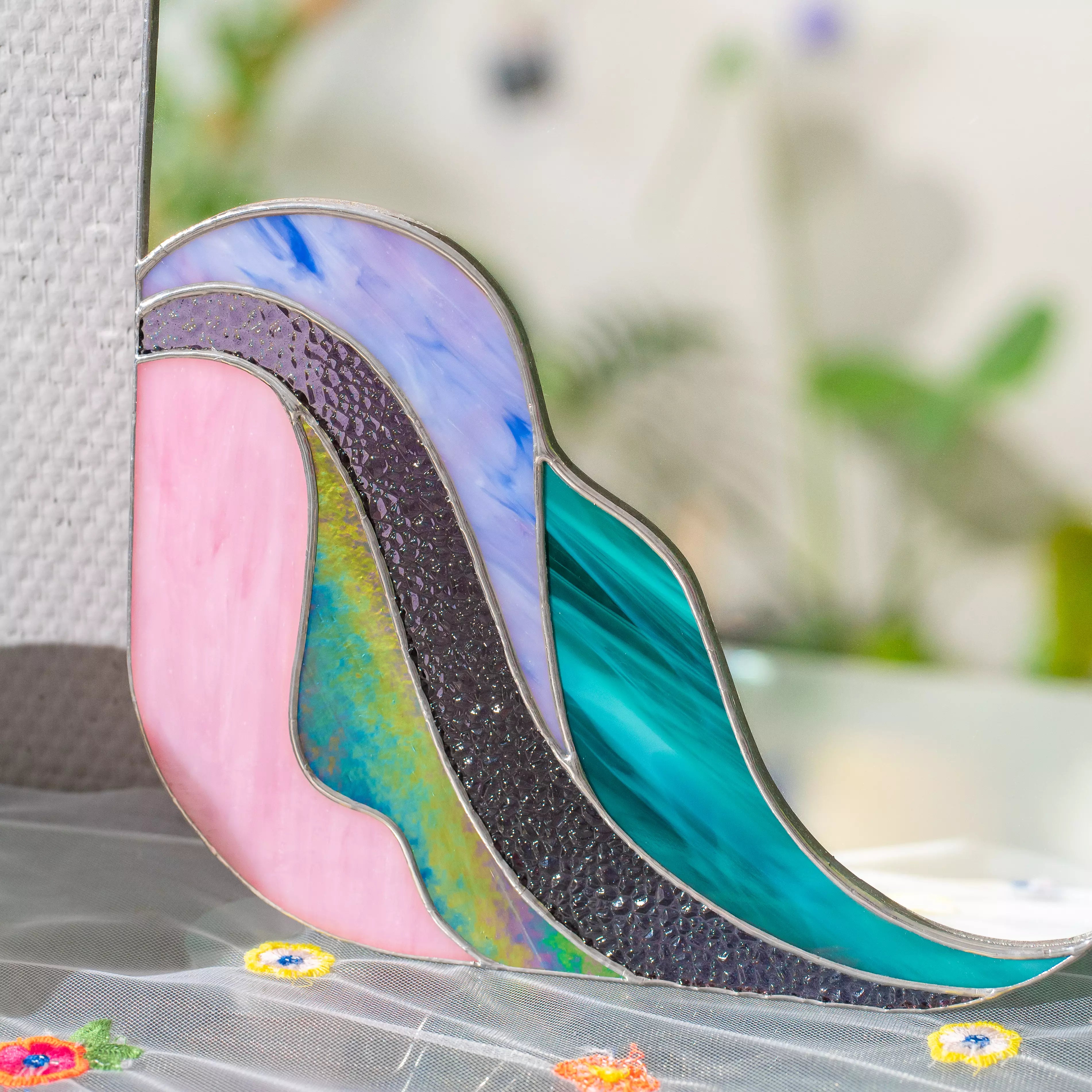 Purple Waves Mirror - Stained Glass Decor