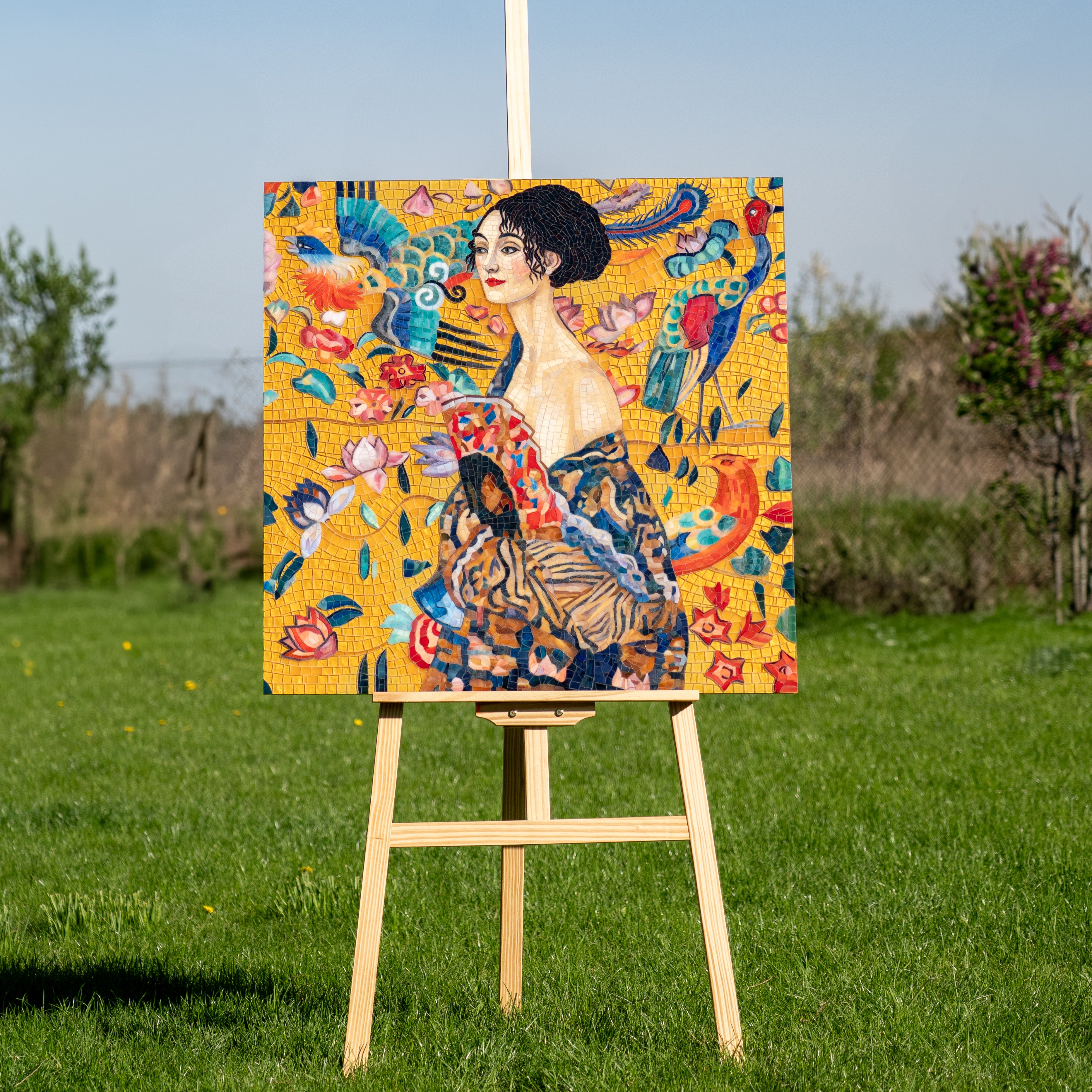 Stained Glass Mosaic Lady with a Fan by Gustav Klimt
