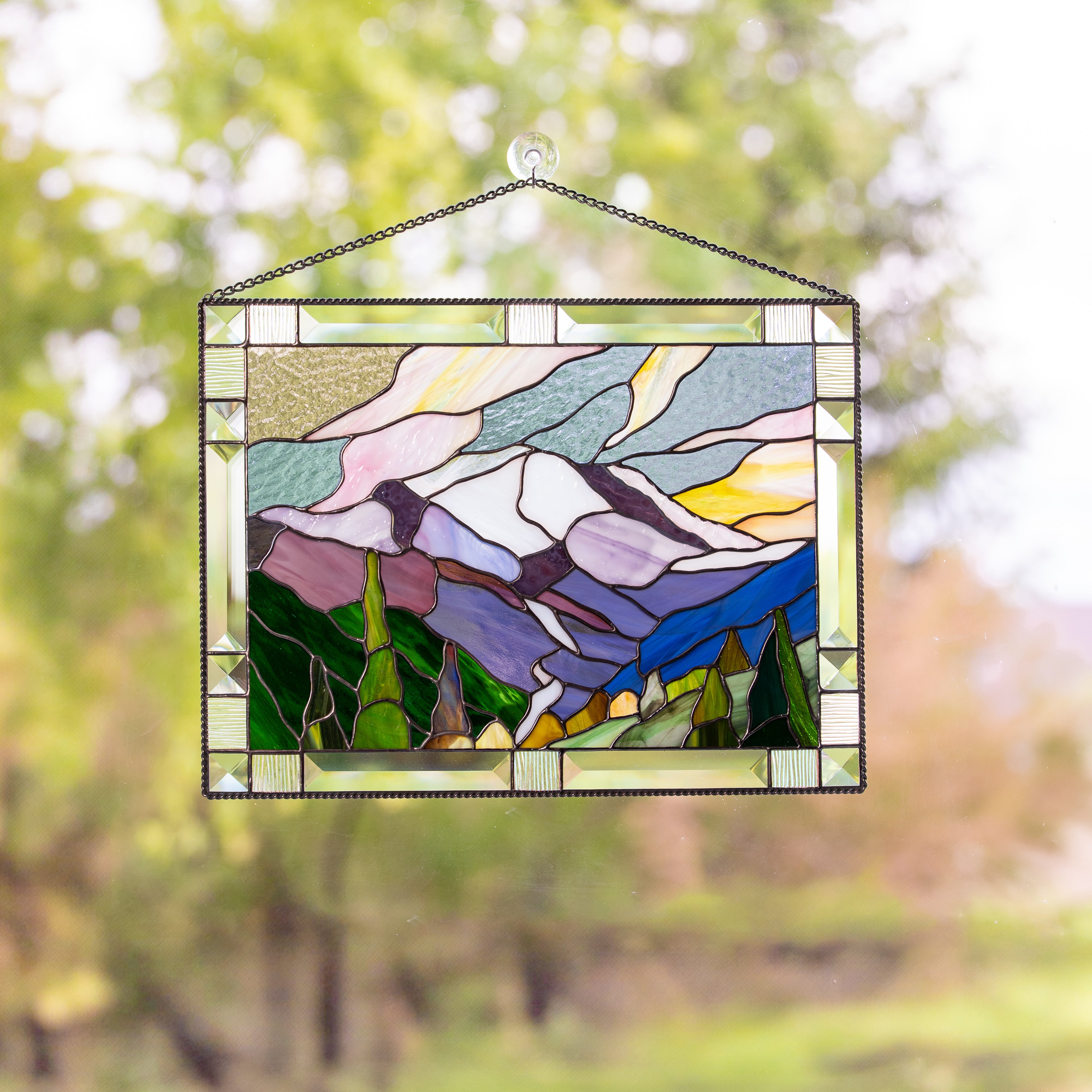 Stained glass panel Mountain Rainier National Park