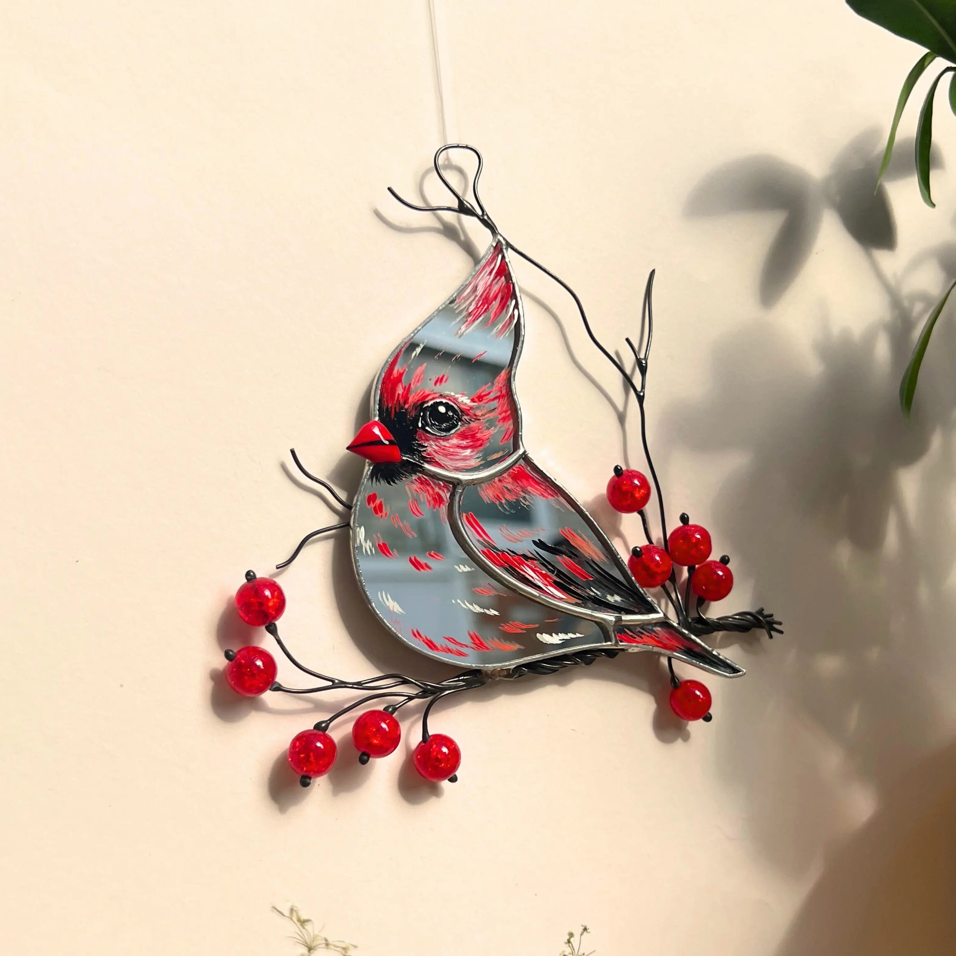Mirror Cardinal - Stained Glass Bird Suncatcher