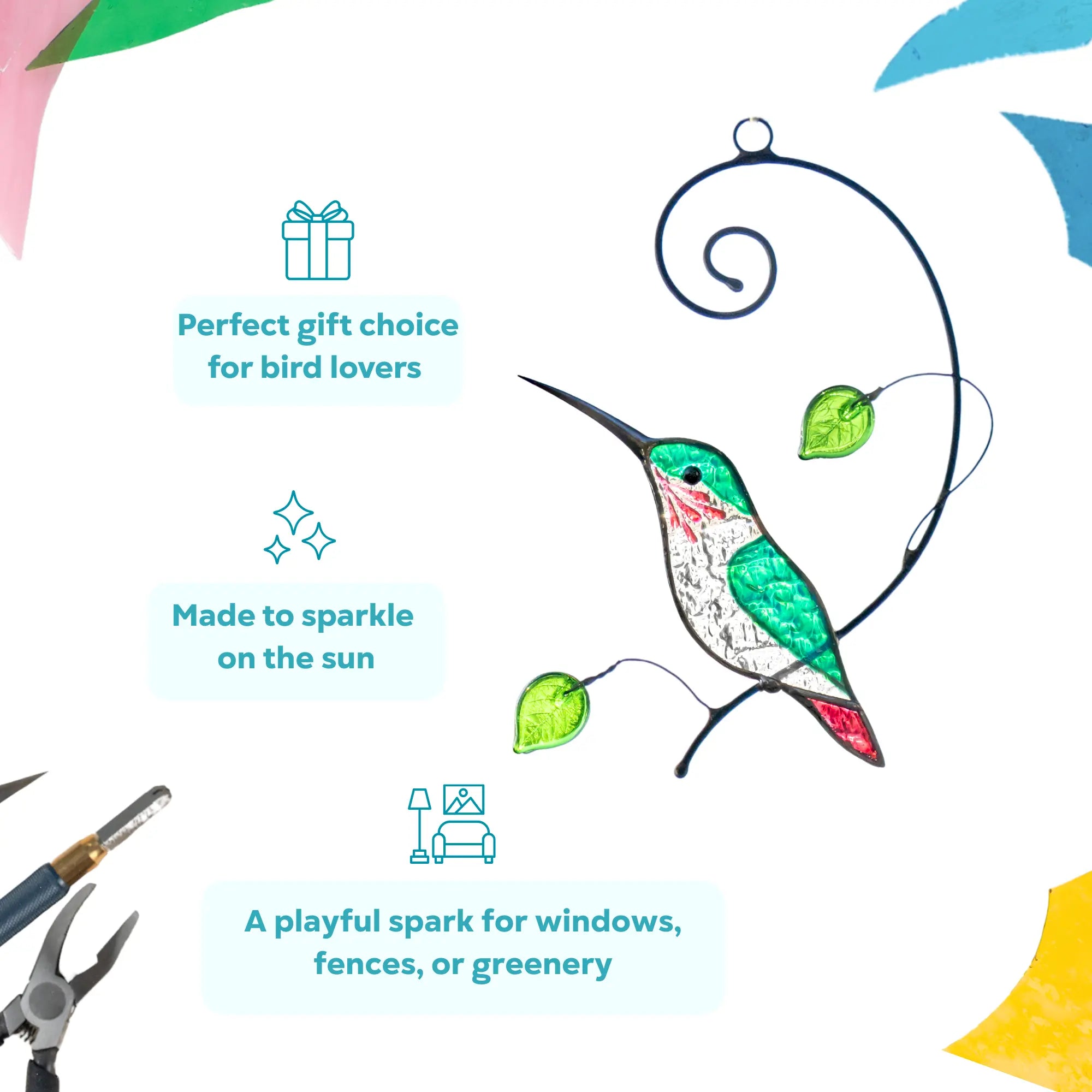 Green Hummingbird - Stained Glass Suncatcher