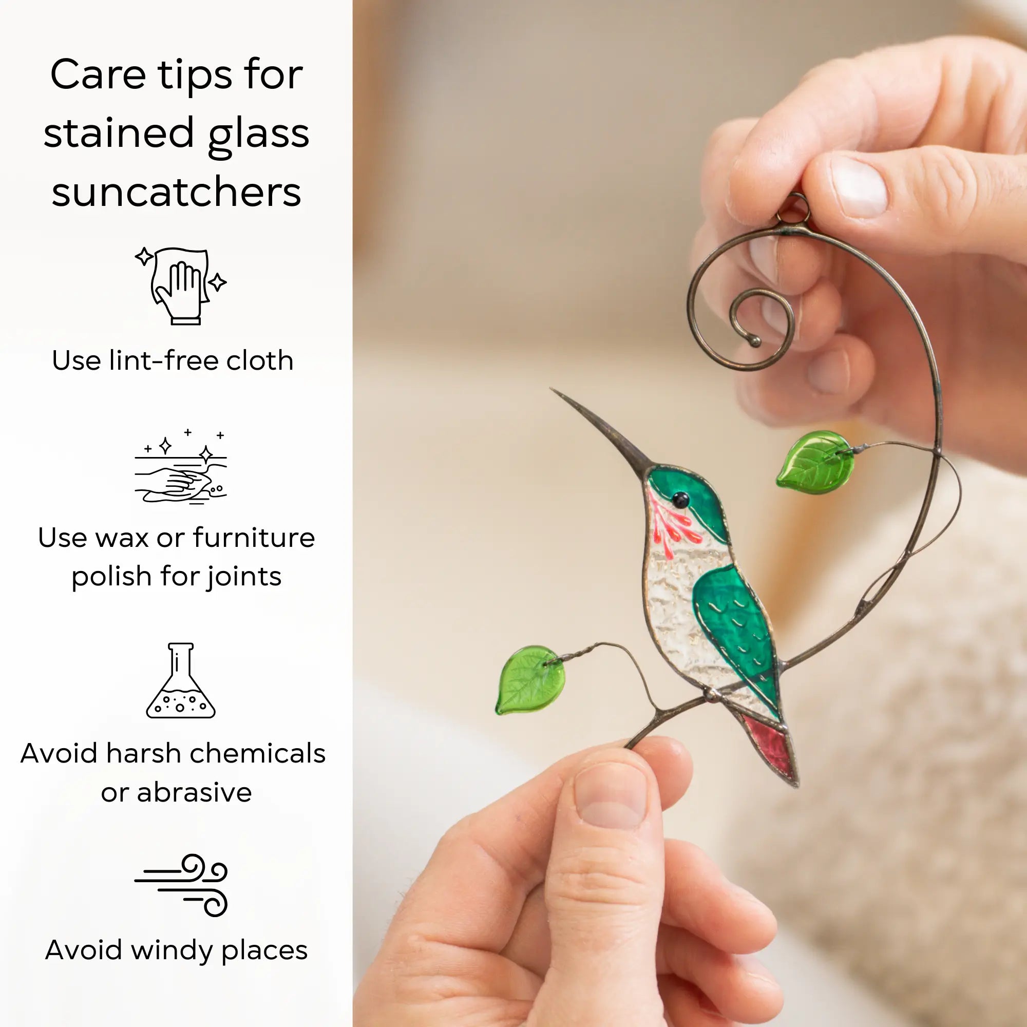 Green Hummingbird - Stained Glass Suncatcher