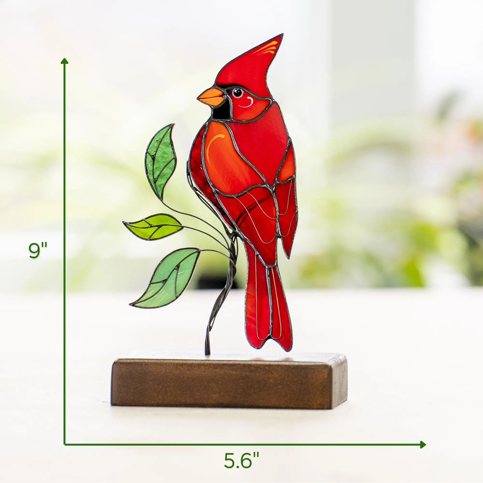 Cardinal on a Wooden Base - Stained Glass Suncatcher