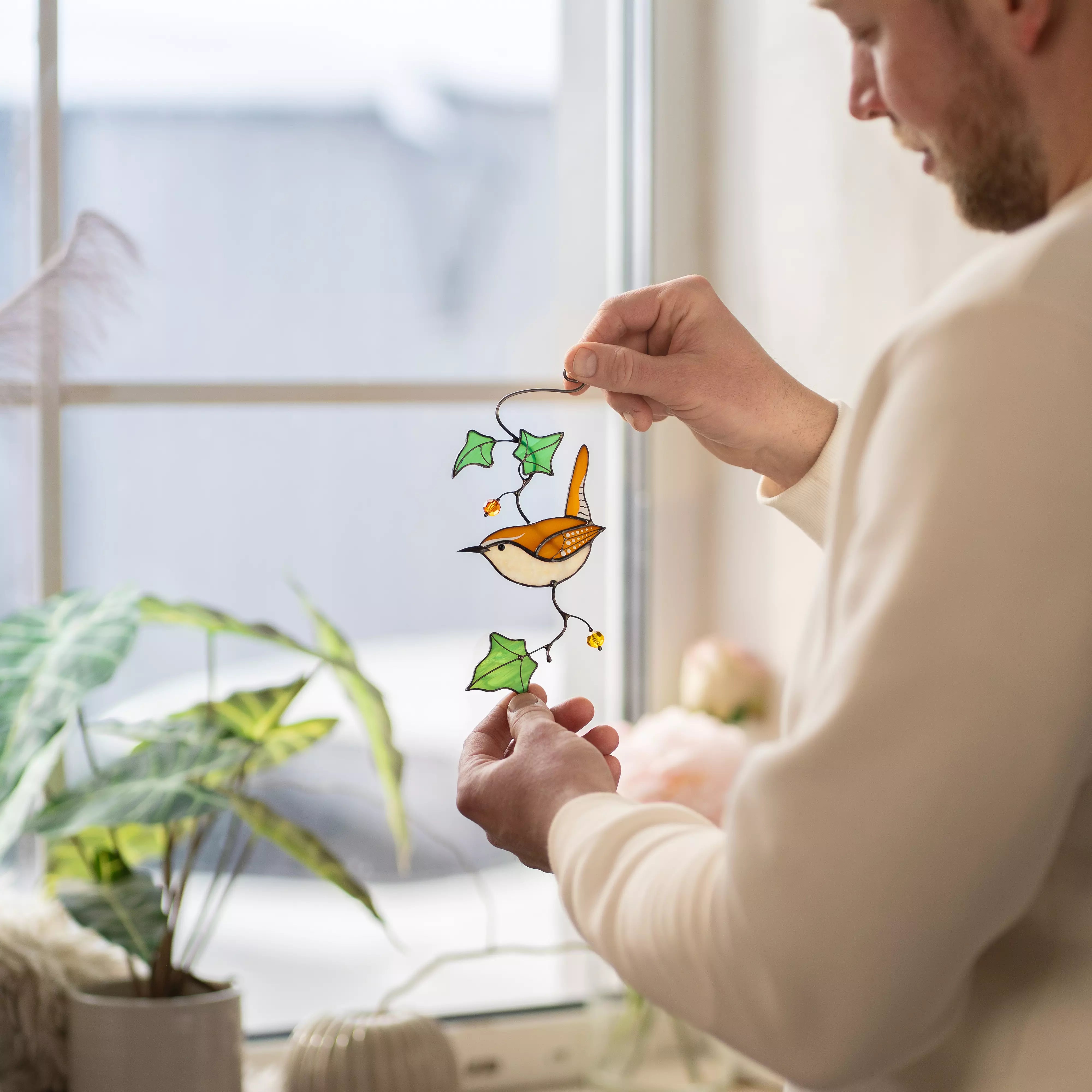 Carolina Wren Bird - Stained Glass Suncatcher