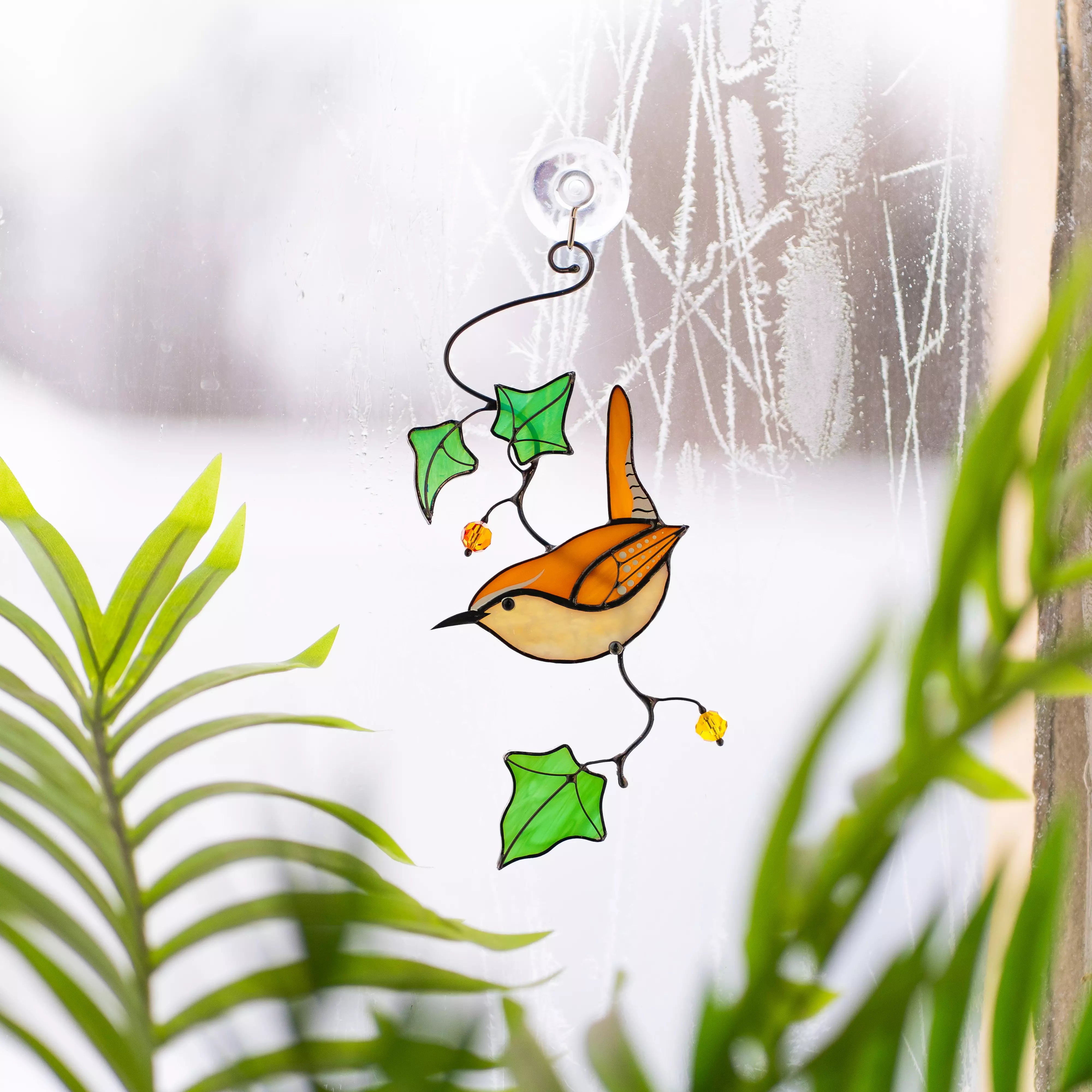 Carolina Wren Bird - Stained Glass Suncatcher