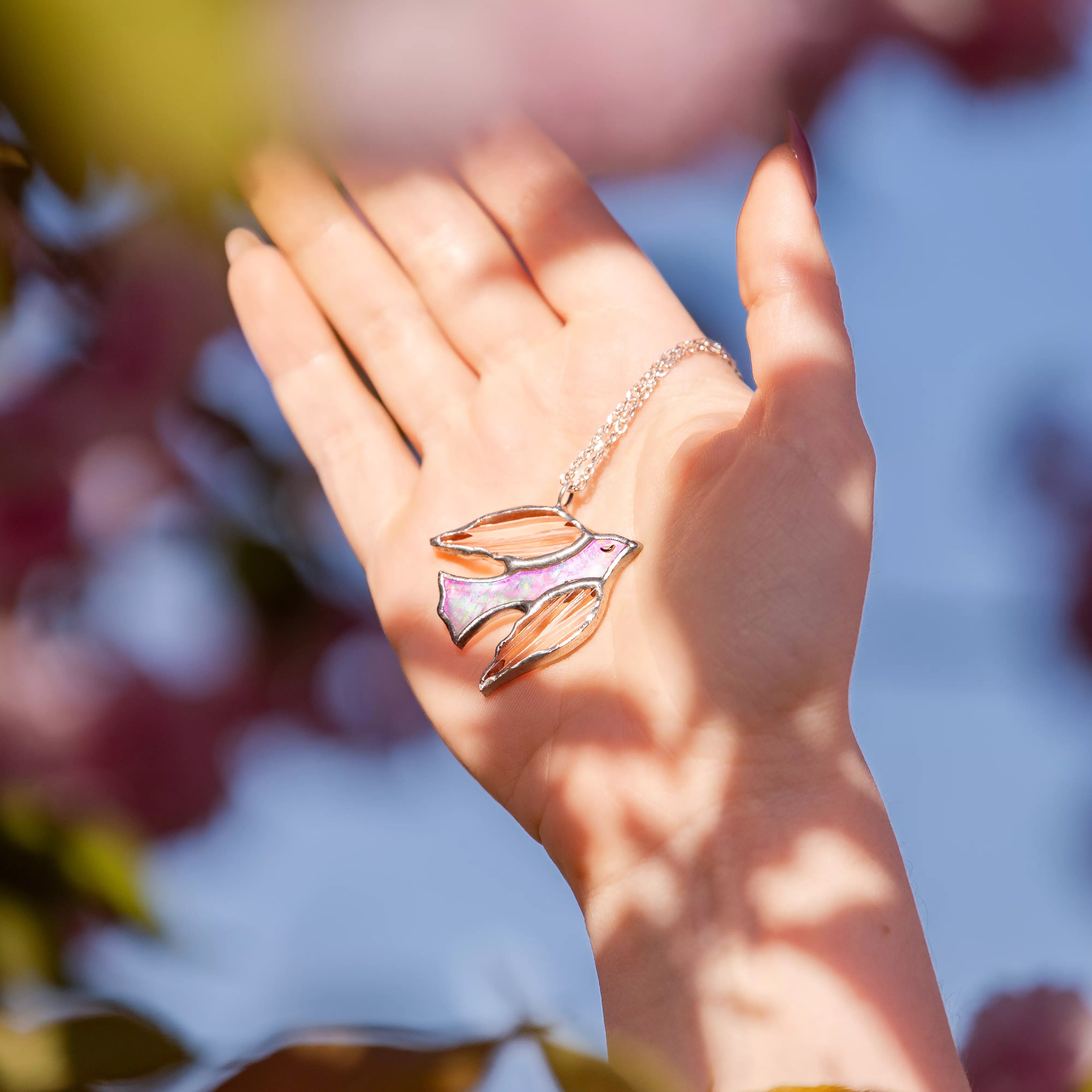 Iridescent Swallow - Stained Glass Necklace
