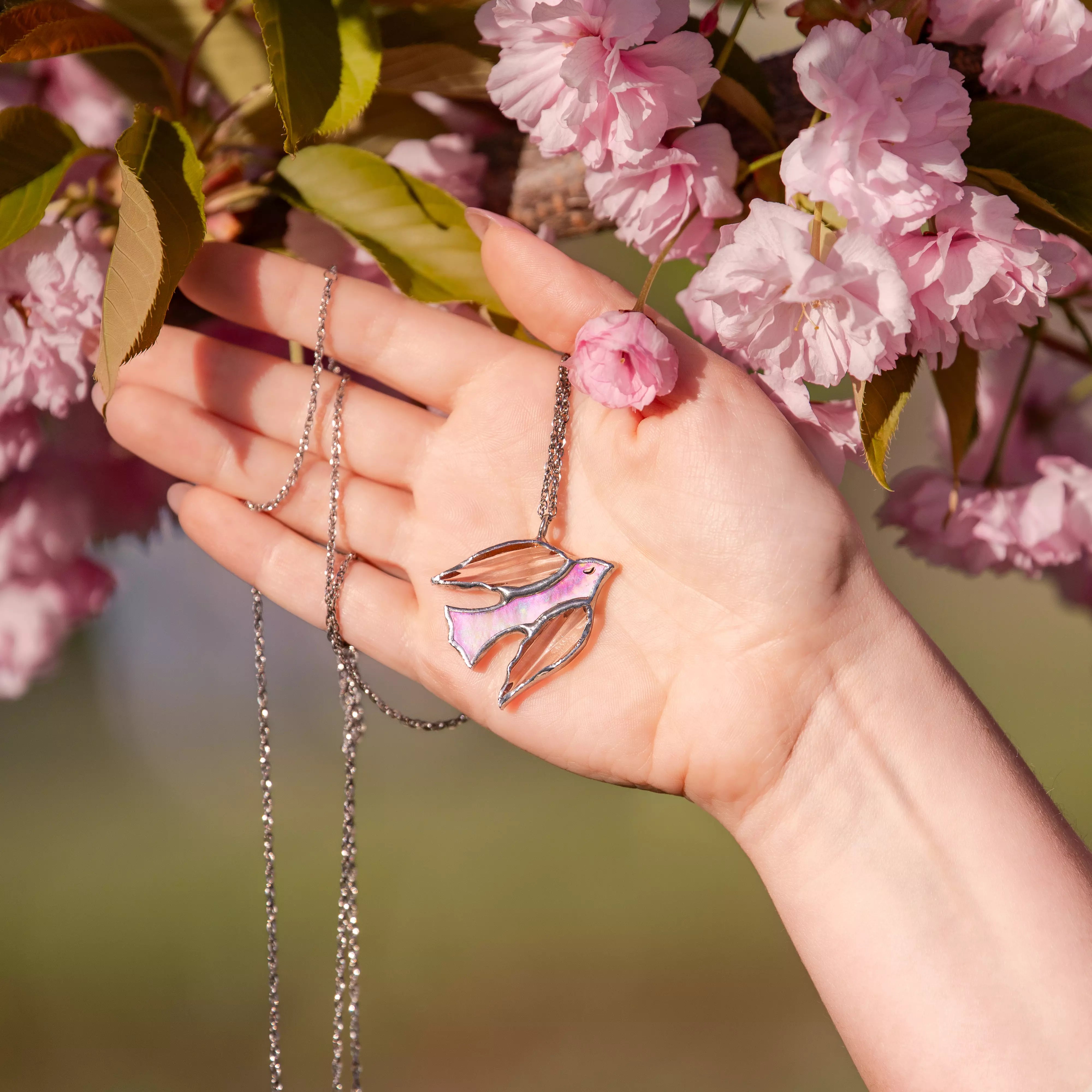 Iridescent Swallow - Stained Glass Necklace