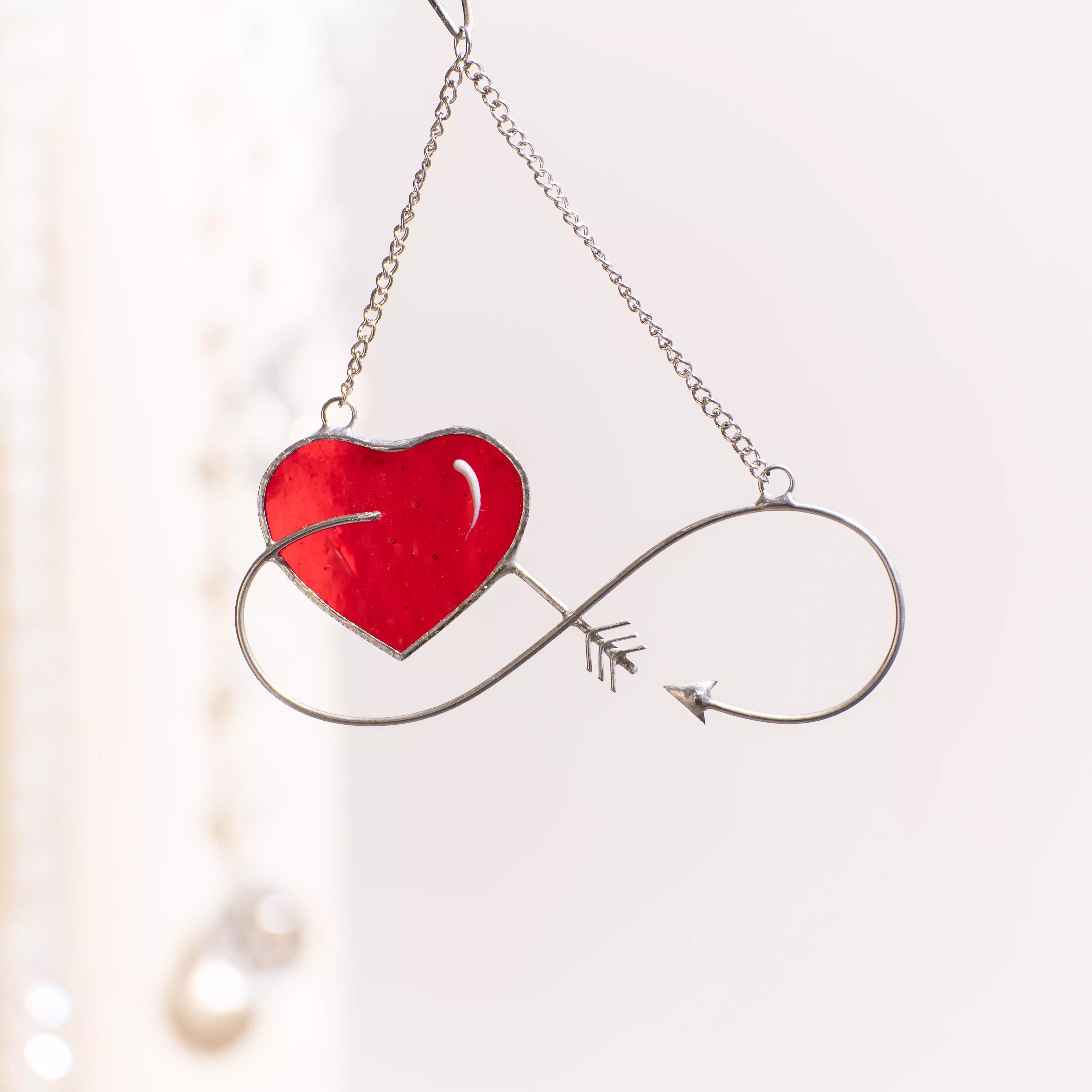 Infinity Red Heart with an Arrow - Stained Glass Suncatcher