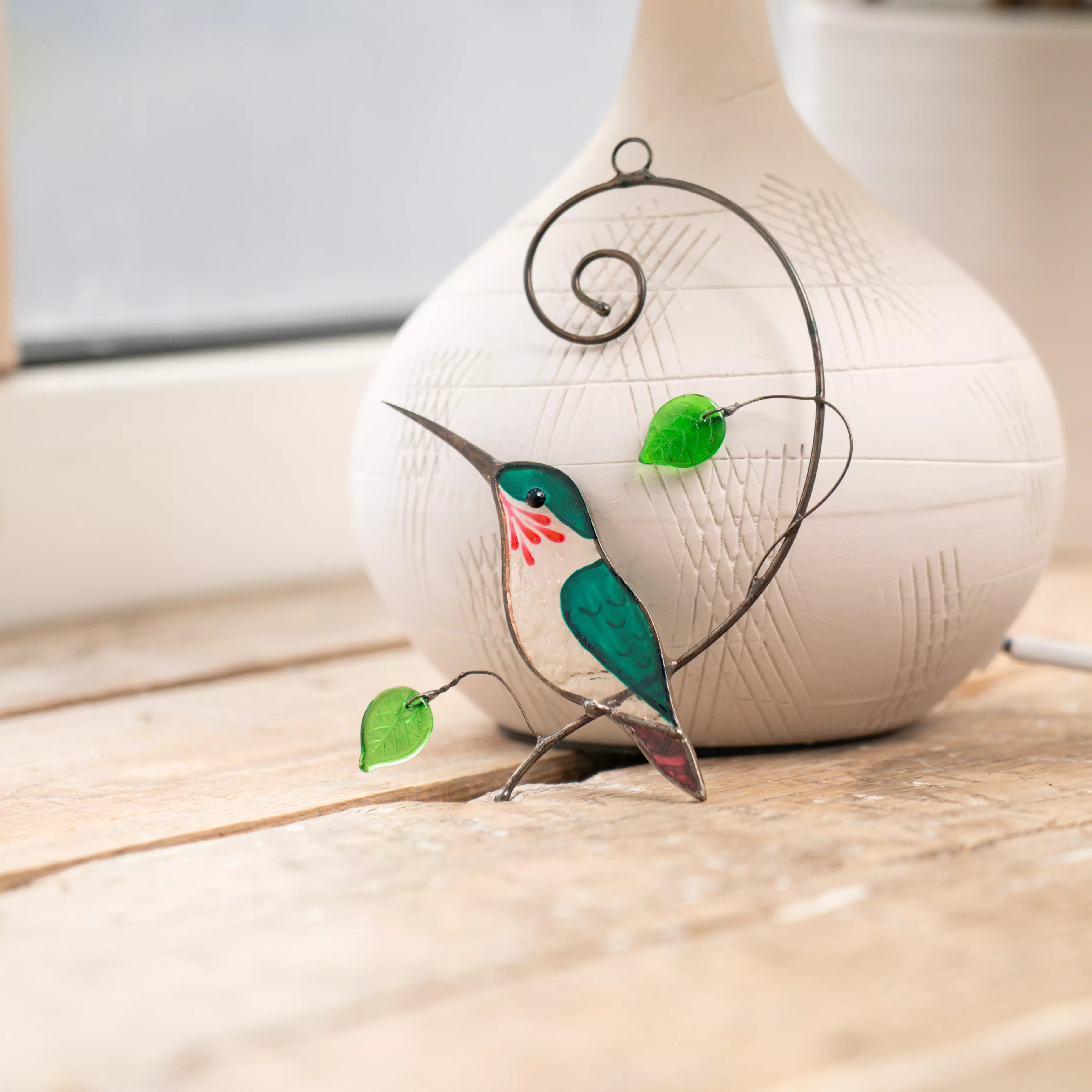 Green Hummingbird - Stained Glass Suncatcher