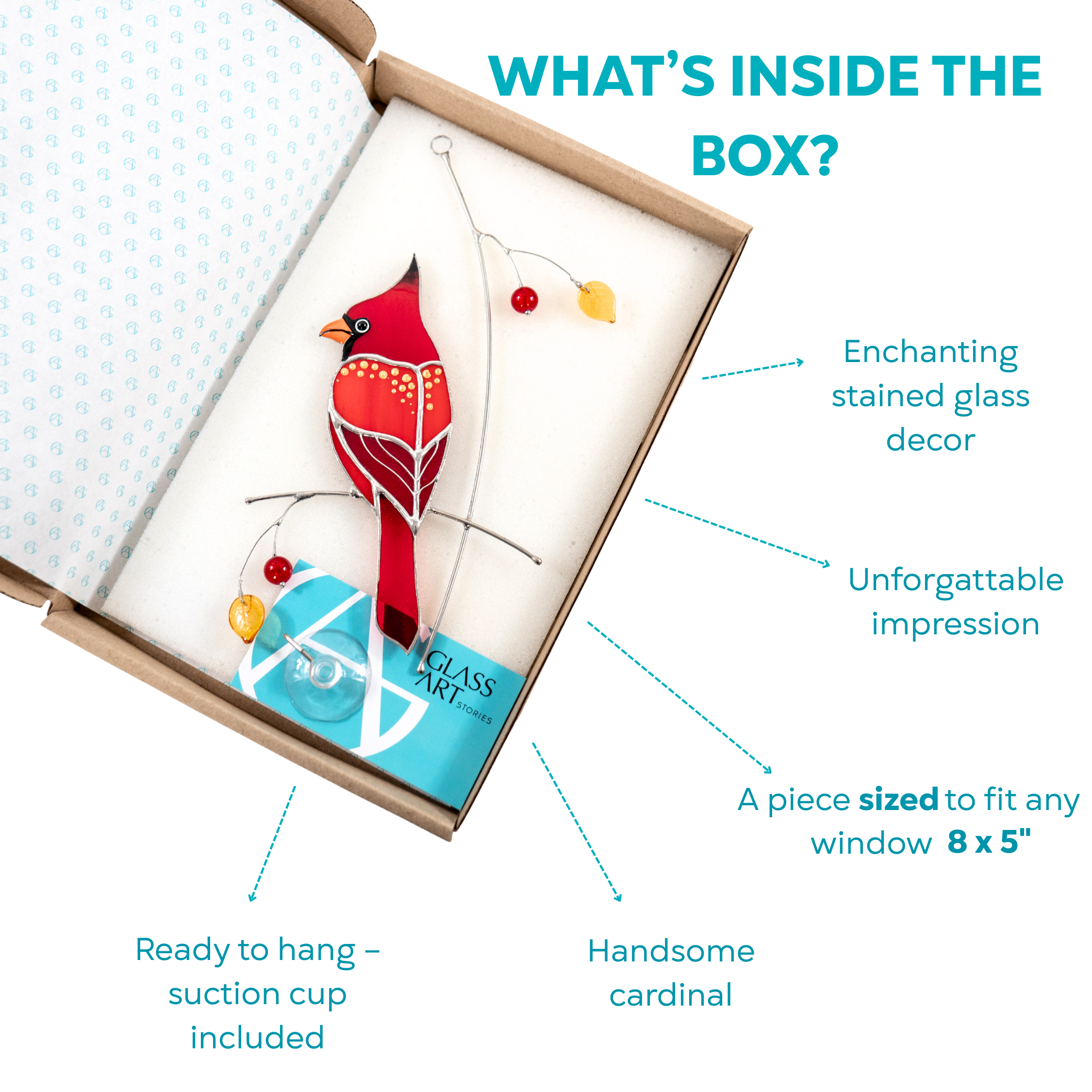 Glass cardinal suncatcher in gift box — ready to hang and perfect for gifting.