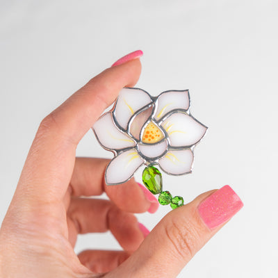 lotus flower pin made of modern stained glass