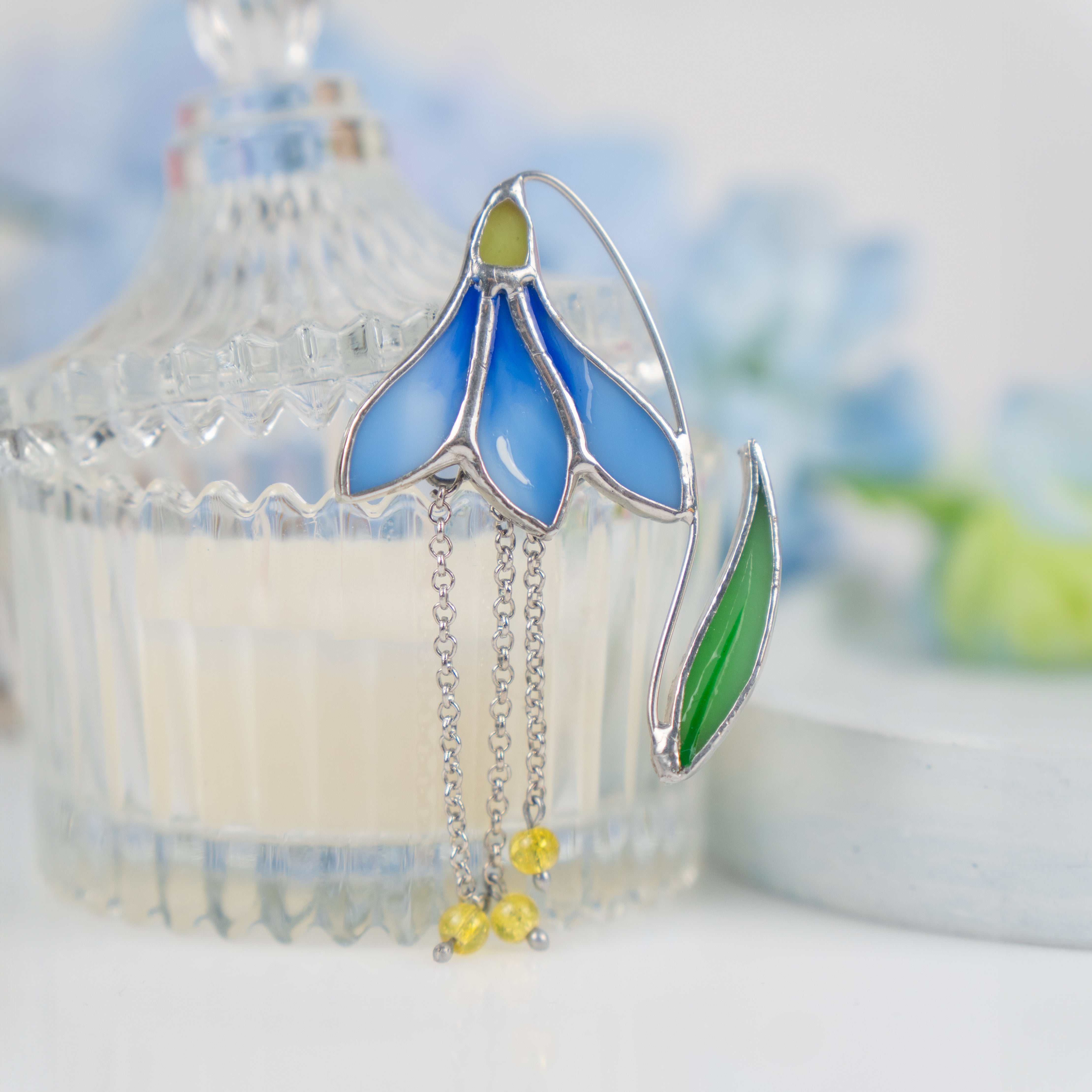 scilla pin made of modern stained glass