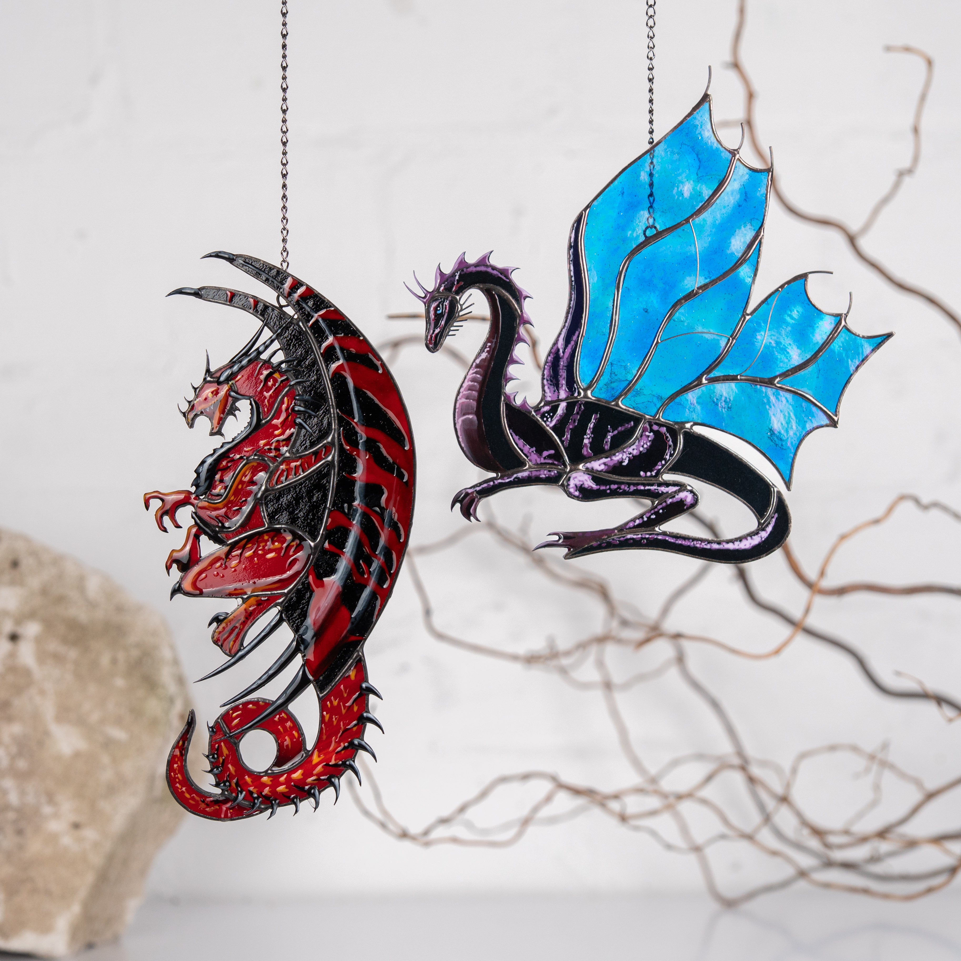 dragons stained glass window hangings