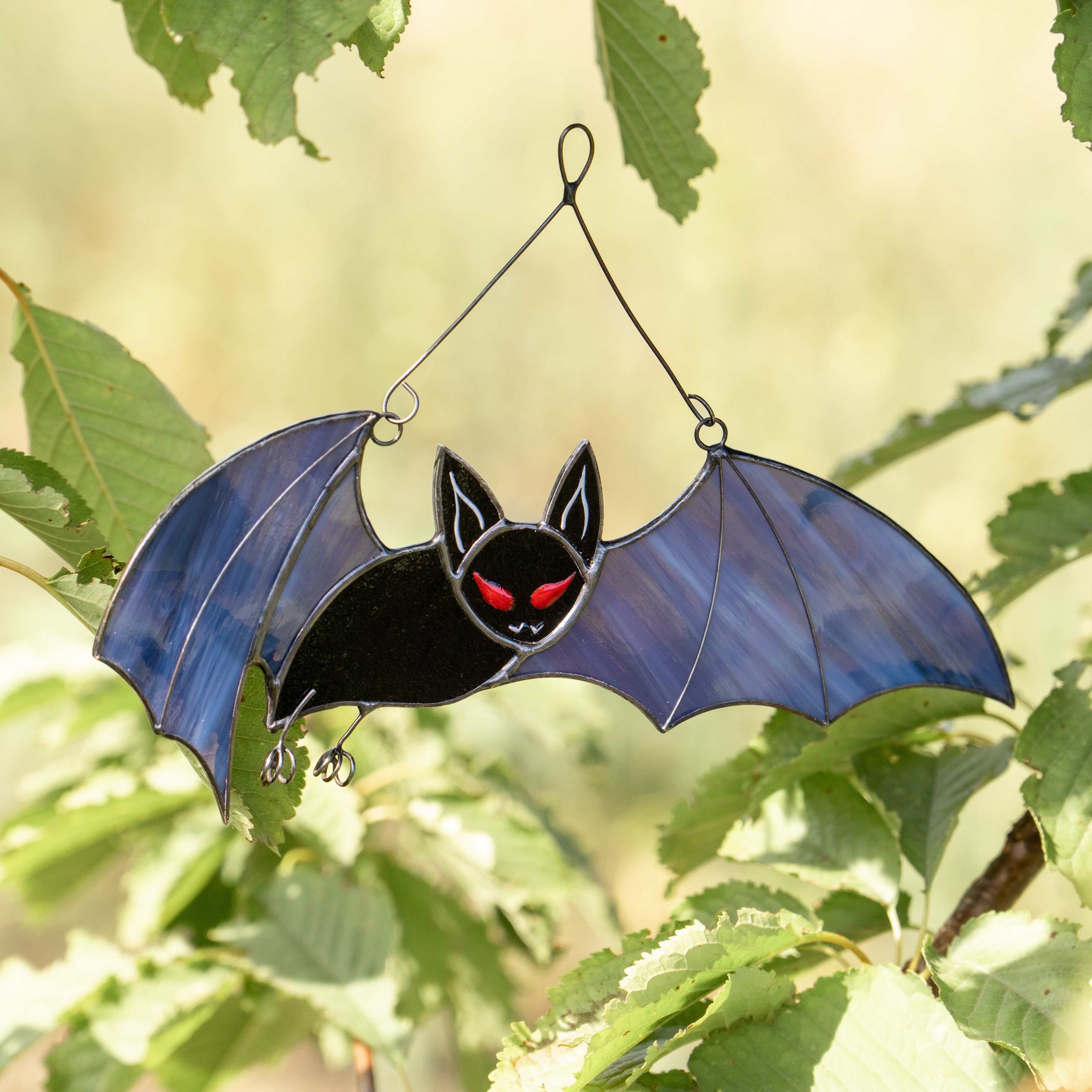 Dark Flying Bat - Stained Glass Suncatcher