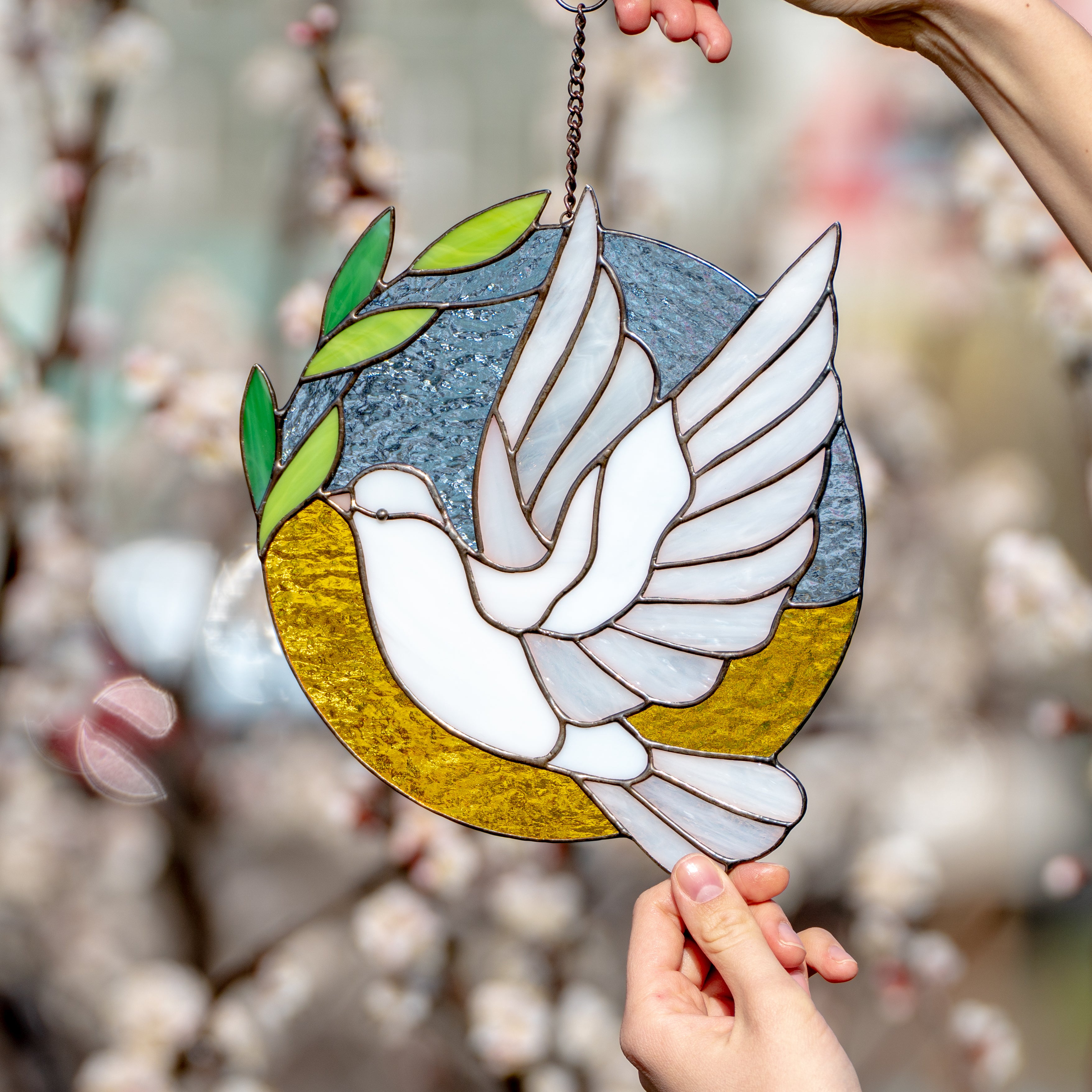 dove of peace light catcher made of stained glass