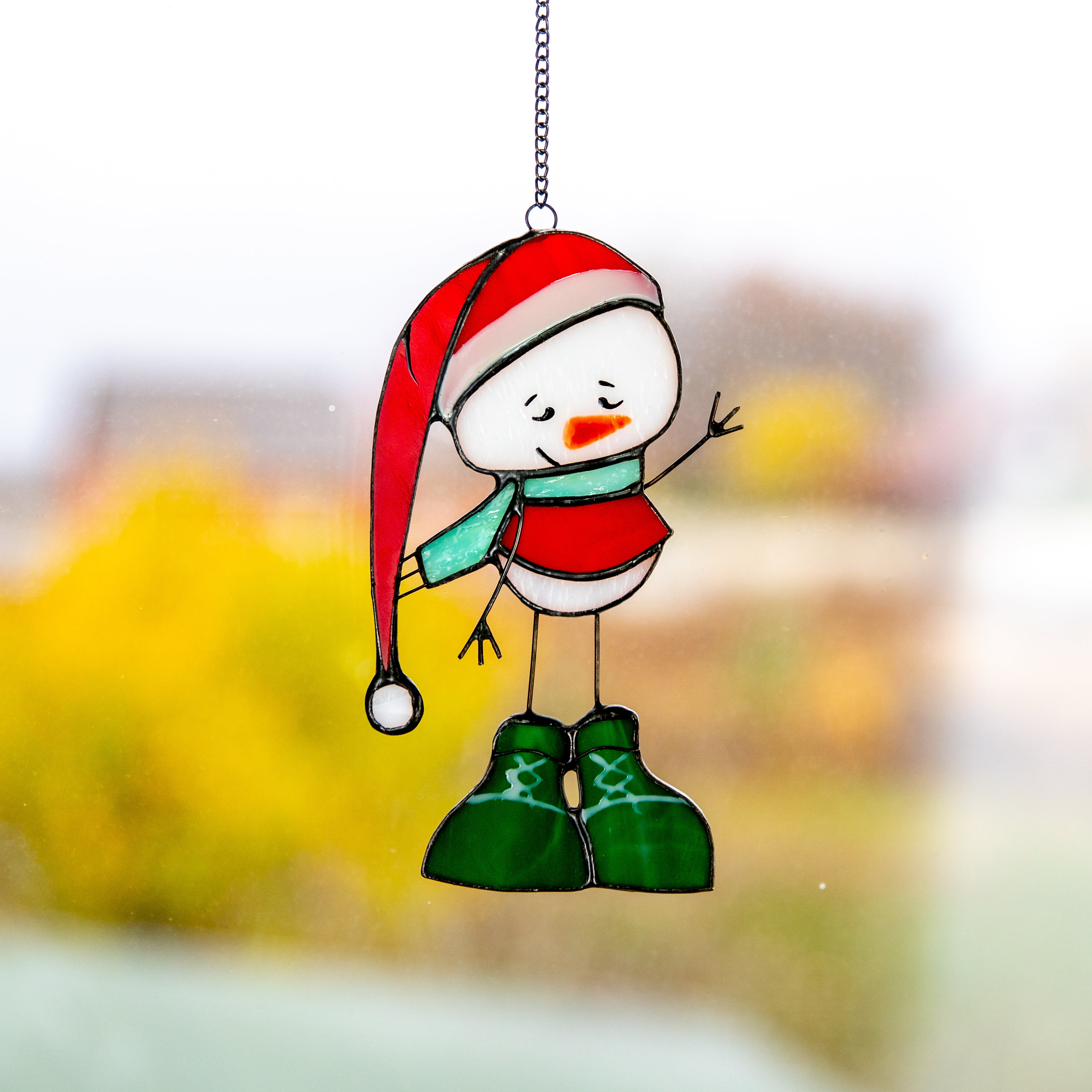 Snowman in a Hat - Stained Glass Suncatcher