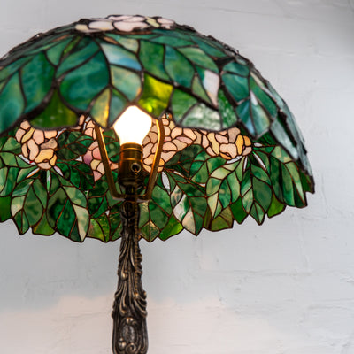 green lampshade made of modern stained glass
